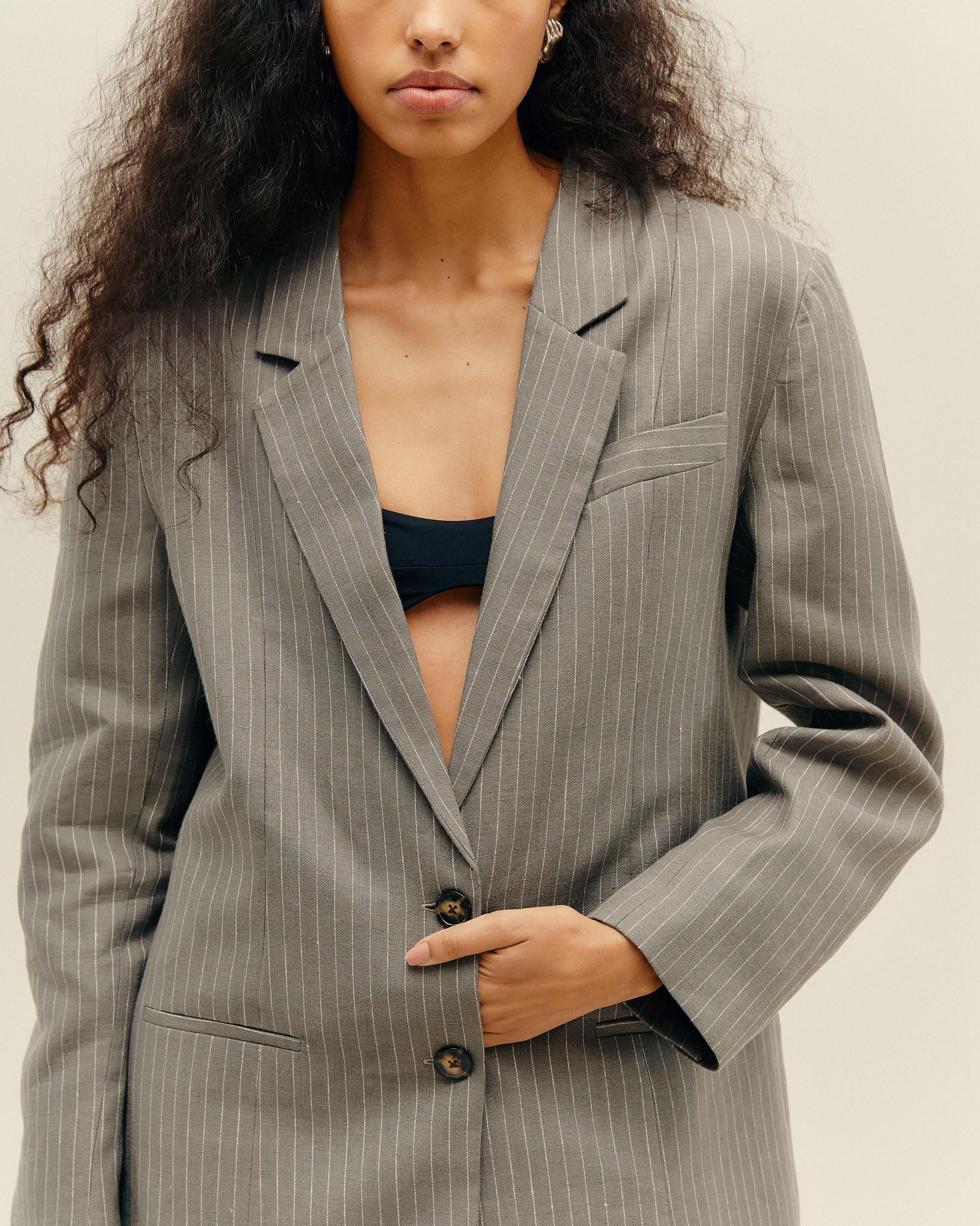 Blazer Marcela Linho Risca De Giz