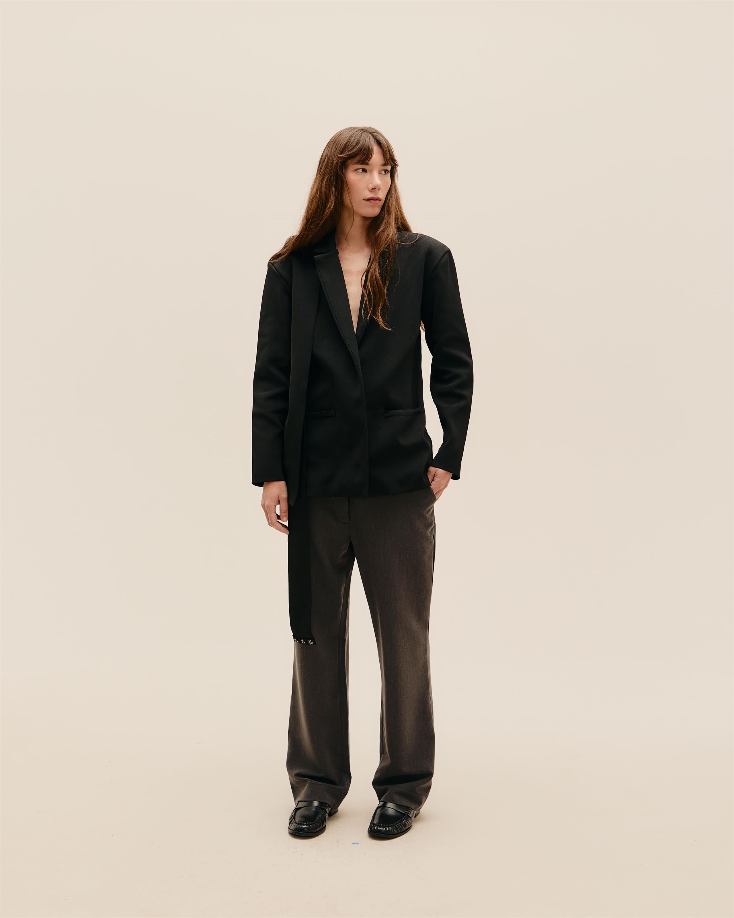 Blazer Transpasse Tricot Preto