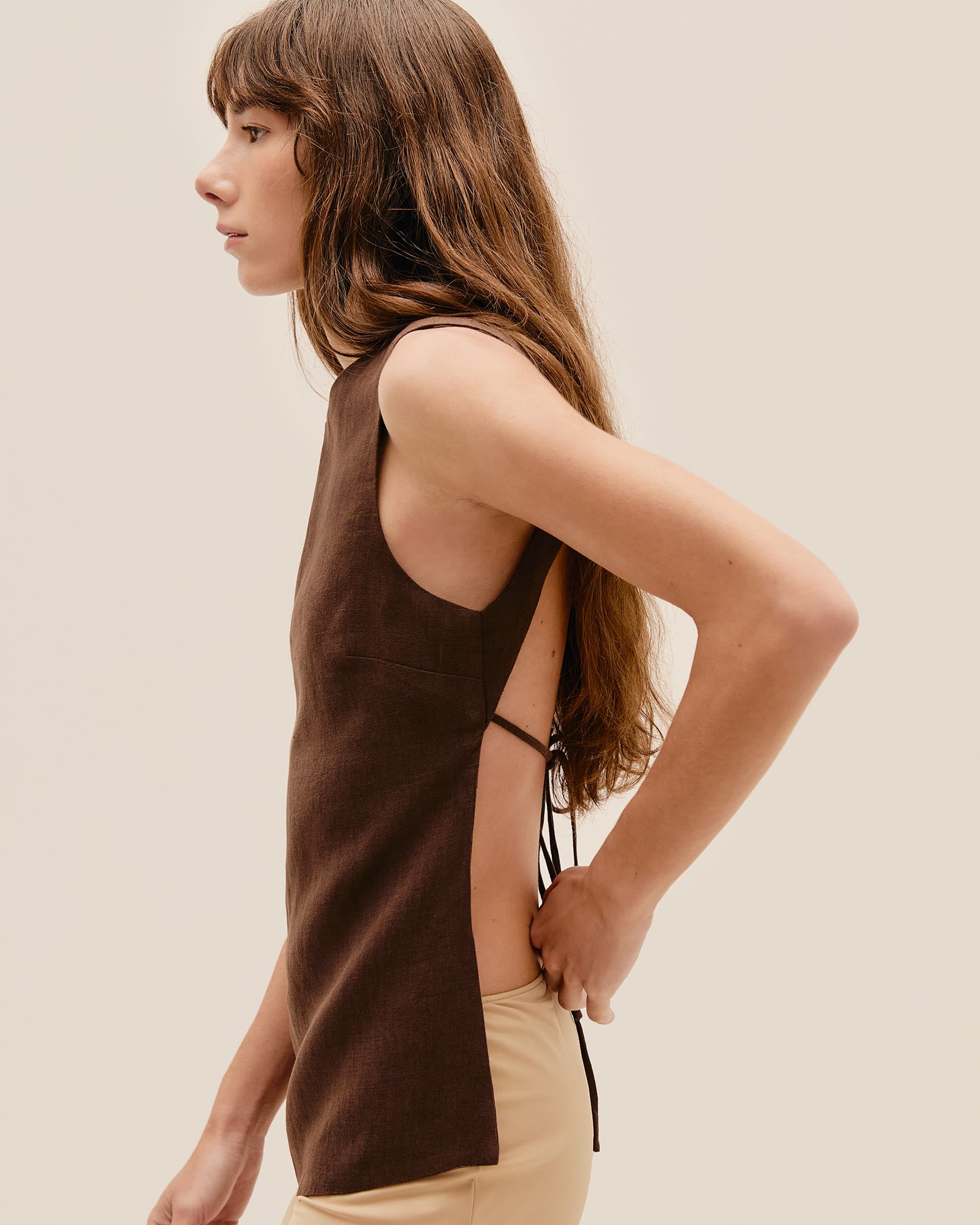 Blusa Alessandra Linho Marrom Brauna