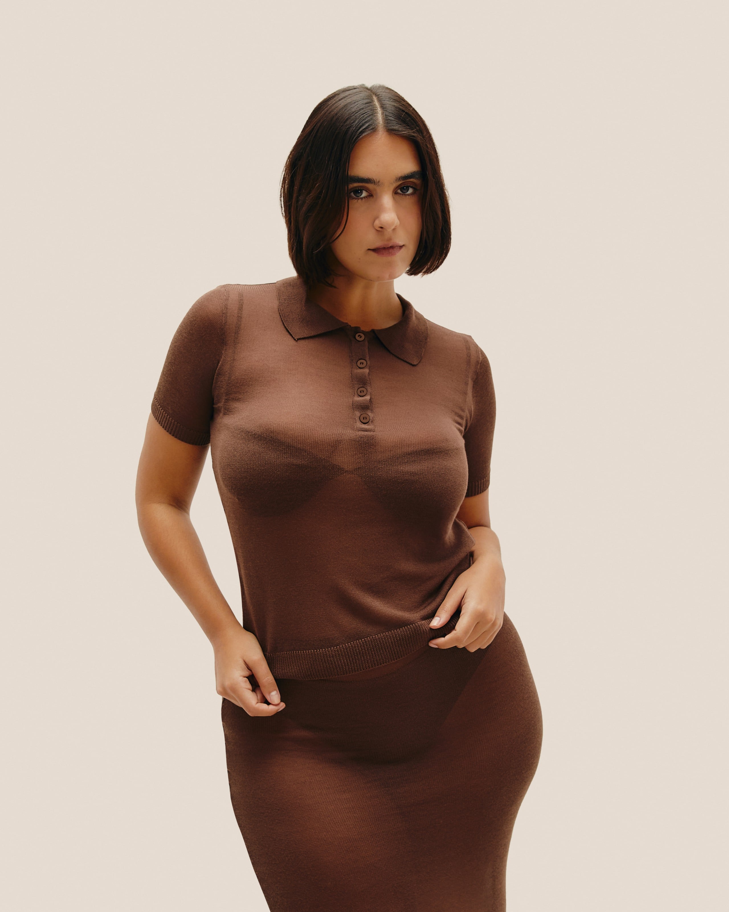 Blusa Amelia Tricot Marrom Brauna