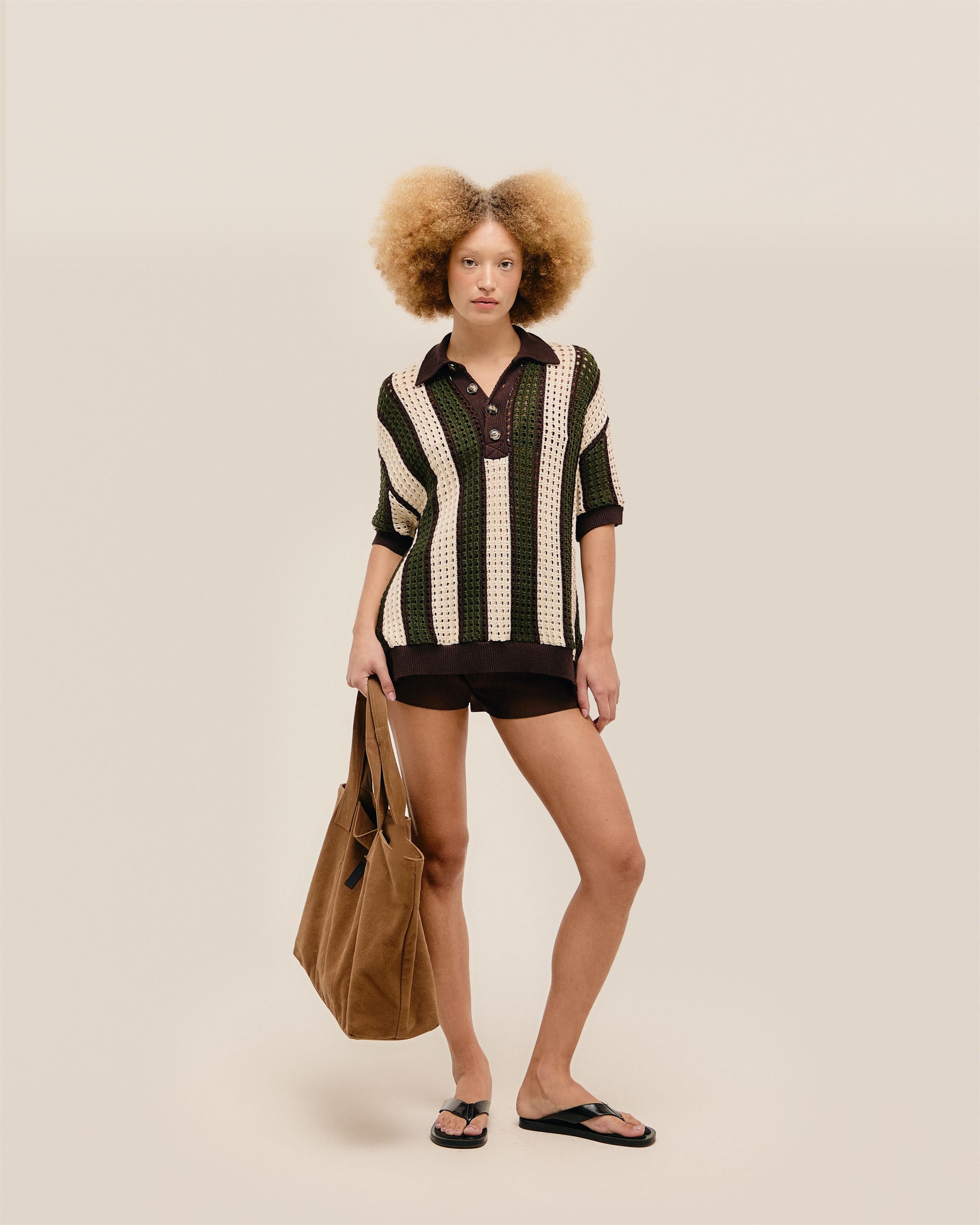 Blusa Over Tricot Estampa Listras Verde