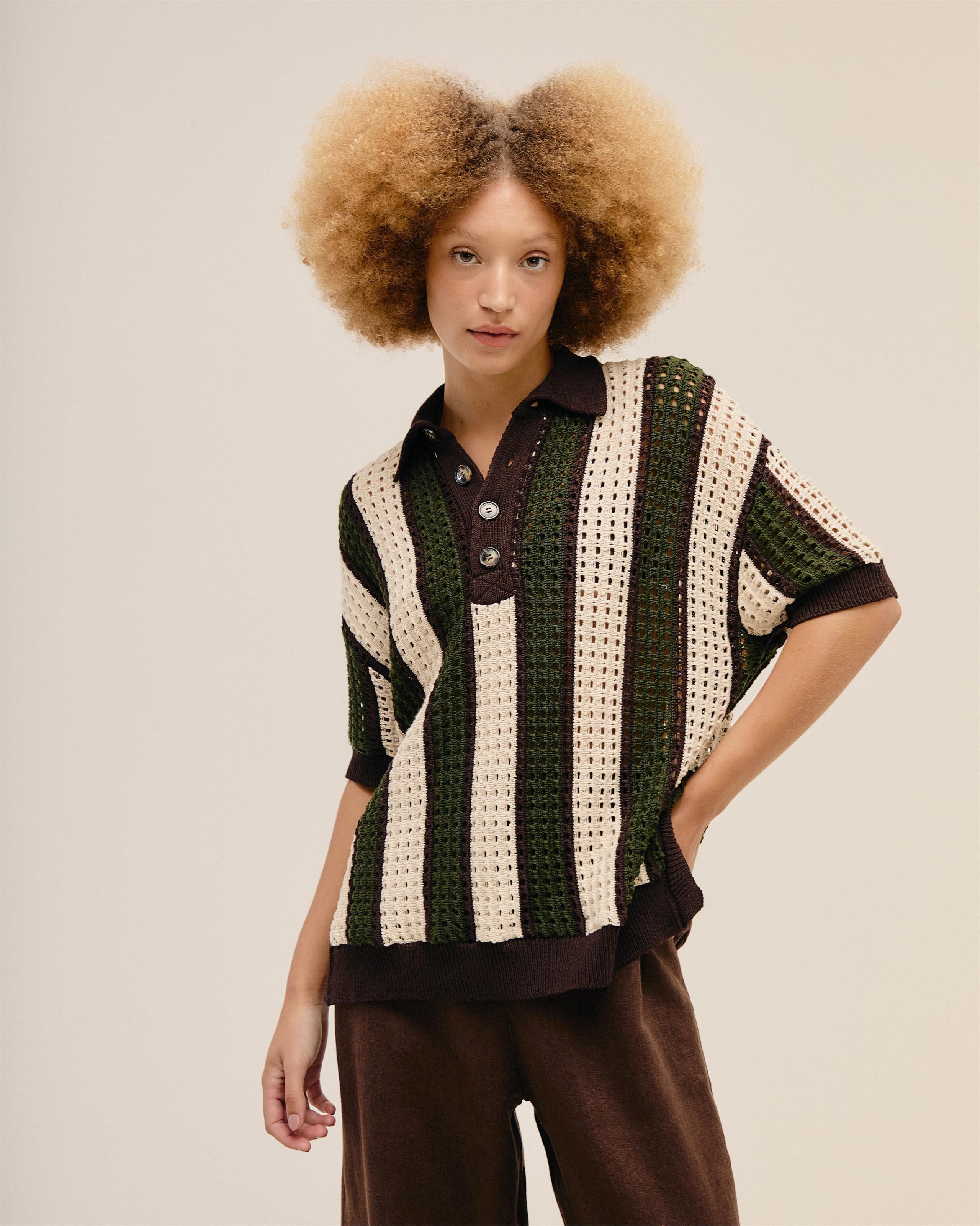 Blusa Over Tricot Estampa Listras Verde