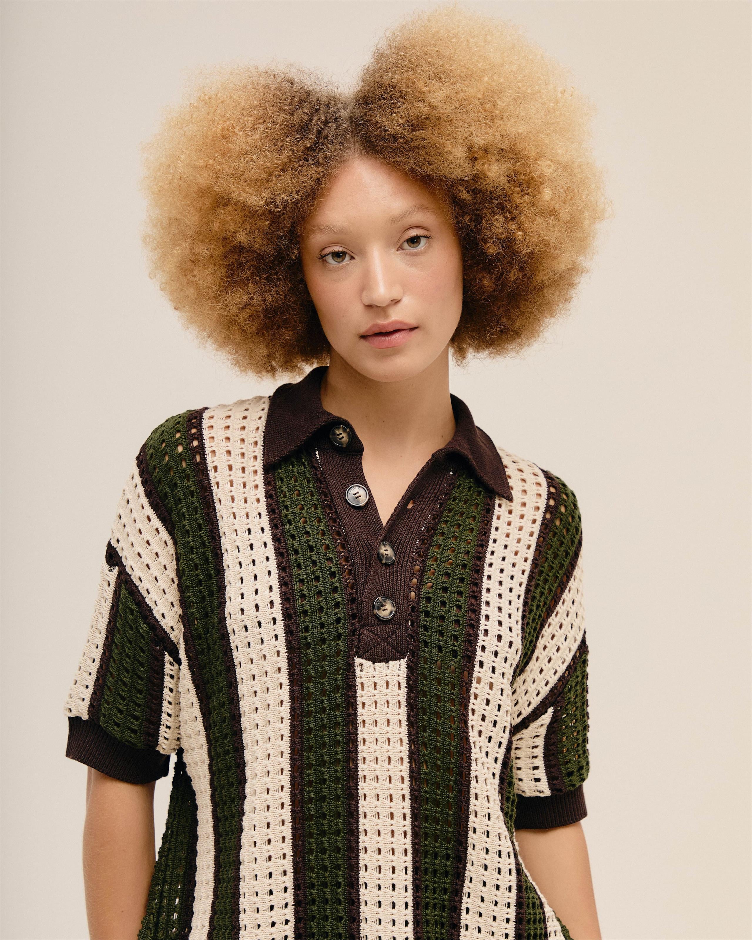 Blusa Over Tricot Estampa Listras Verde