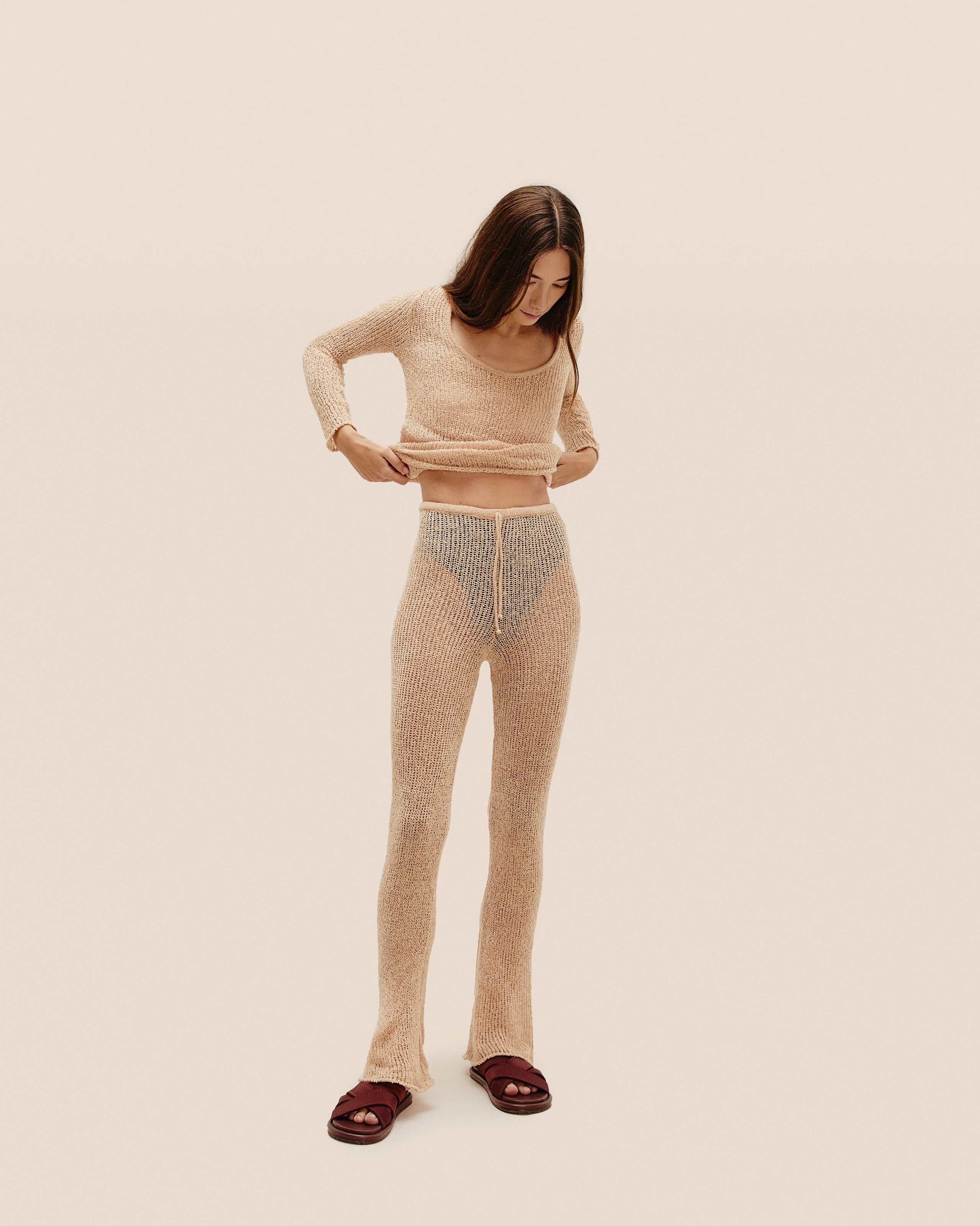 Calca Cecilia Tricot Bege