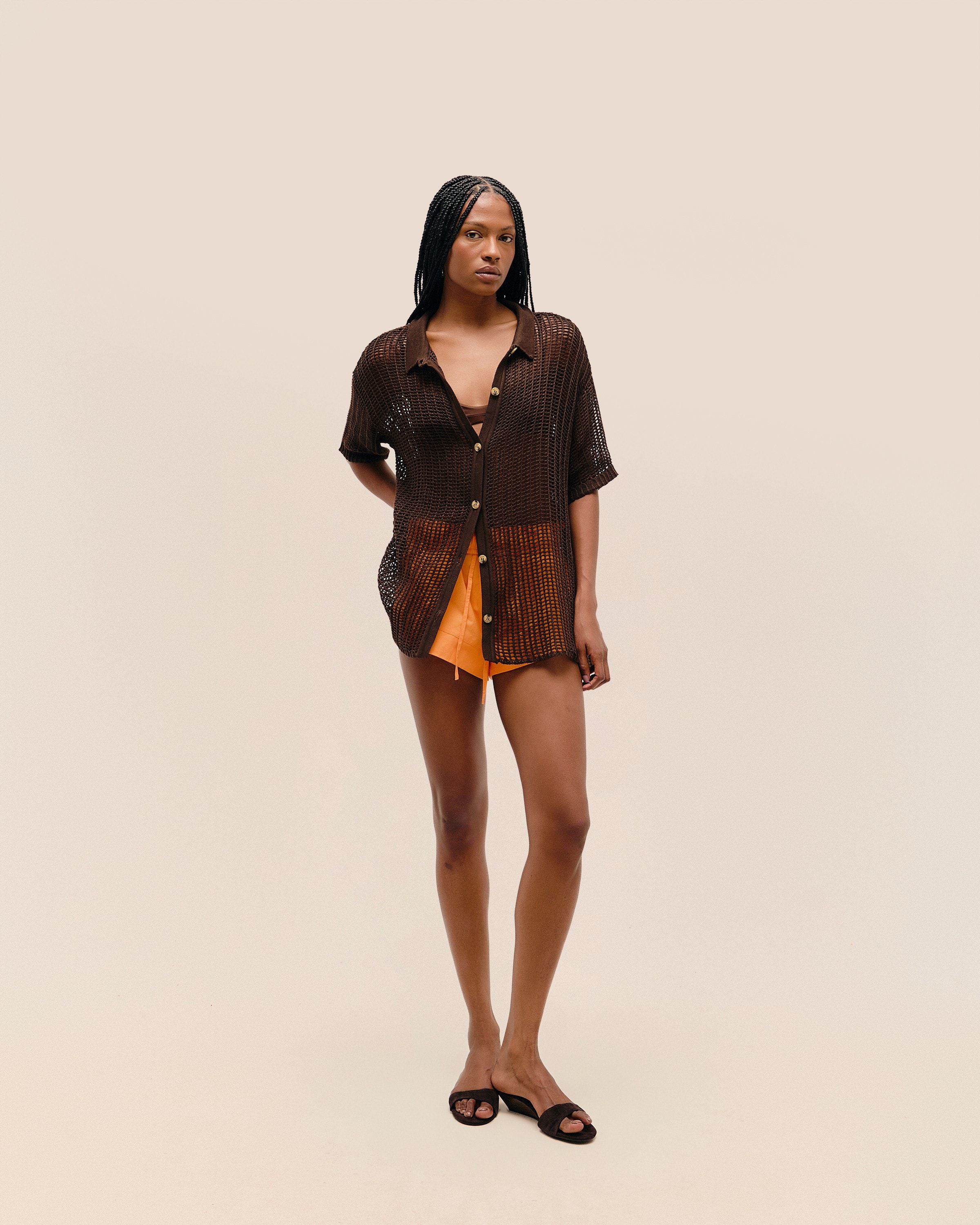 Camisa Flora Tricot Marrom