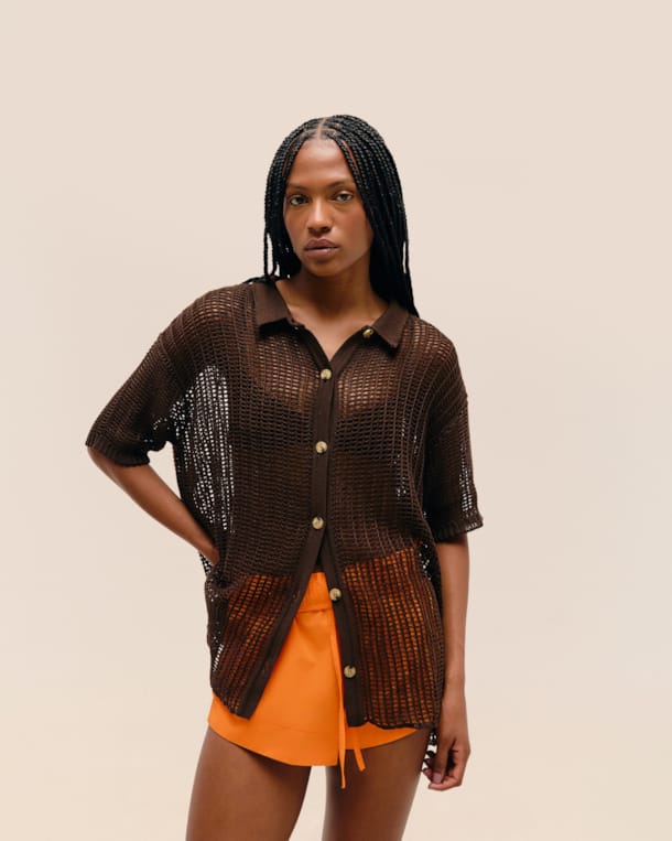 Camisa Flora Tricot Marrom Brauna