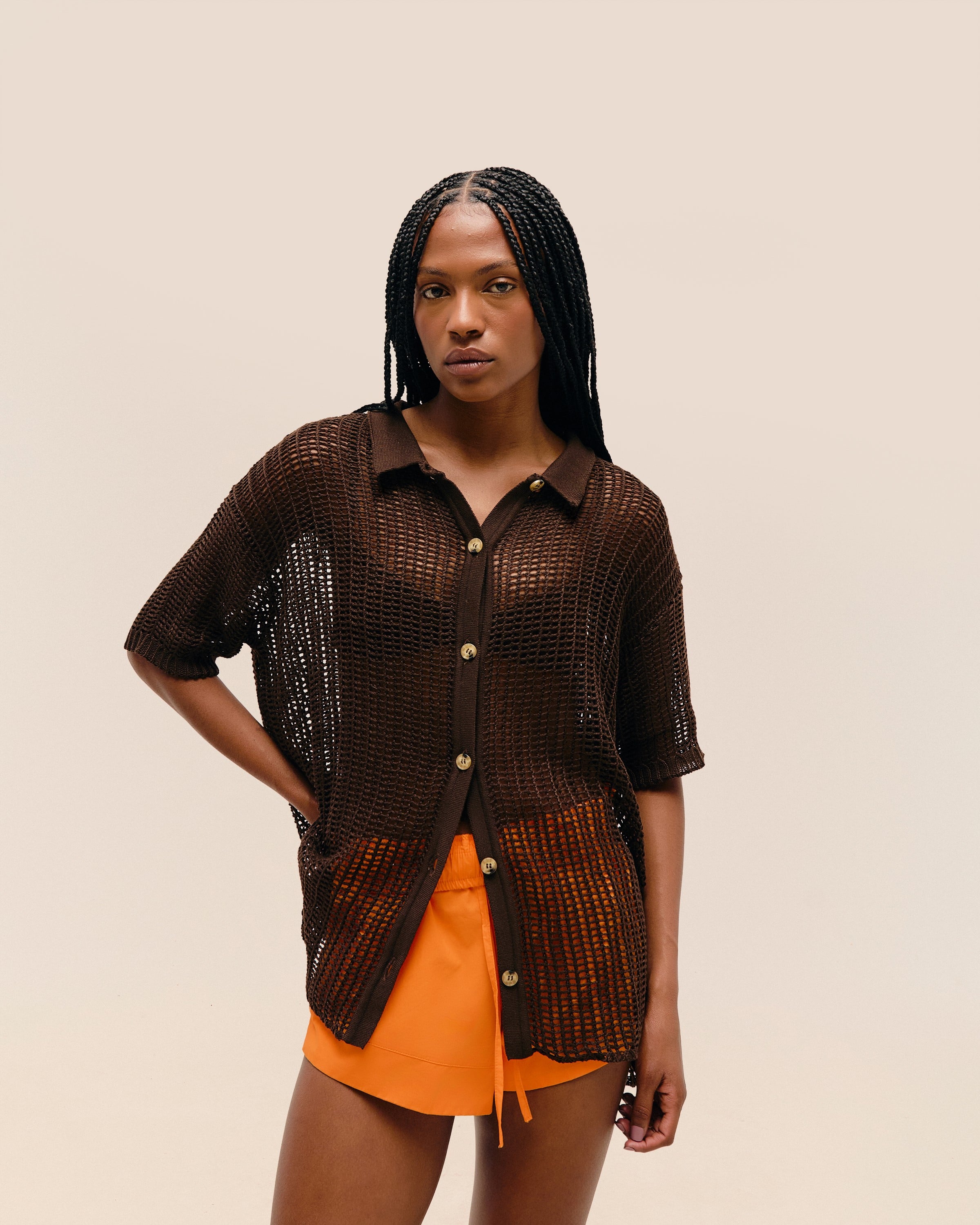 Camisa Flora Tricot Marrom Brauna