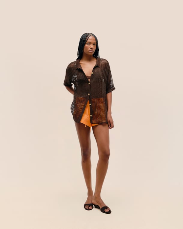 Camisa Flora Tricot Marrom Brauna