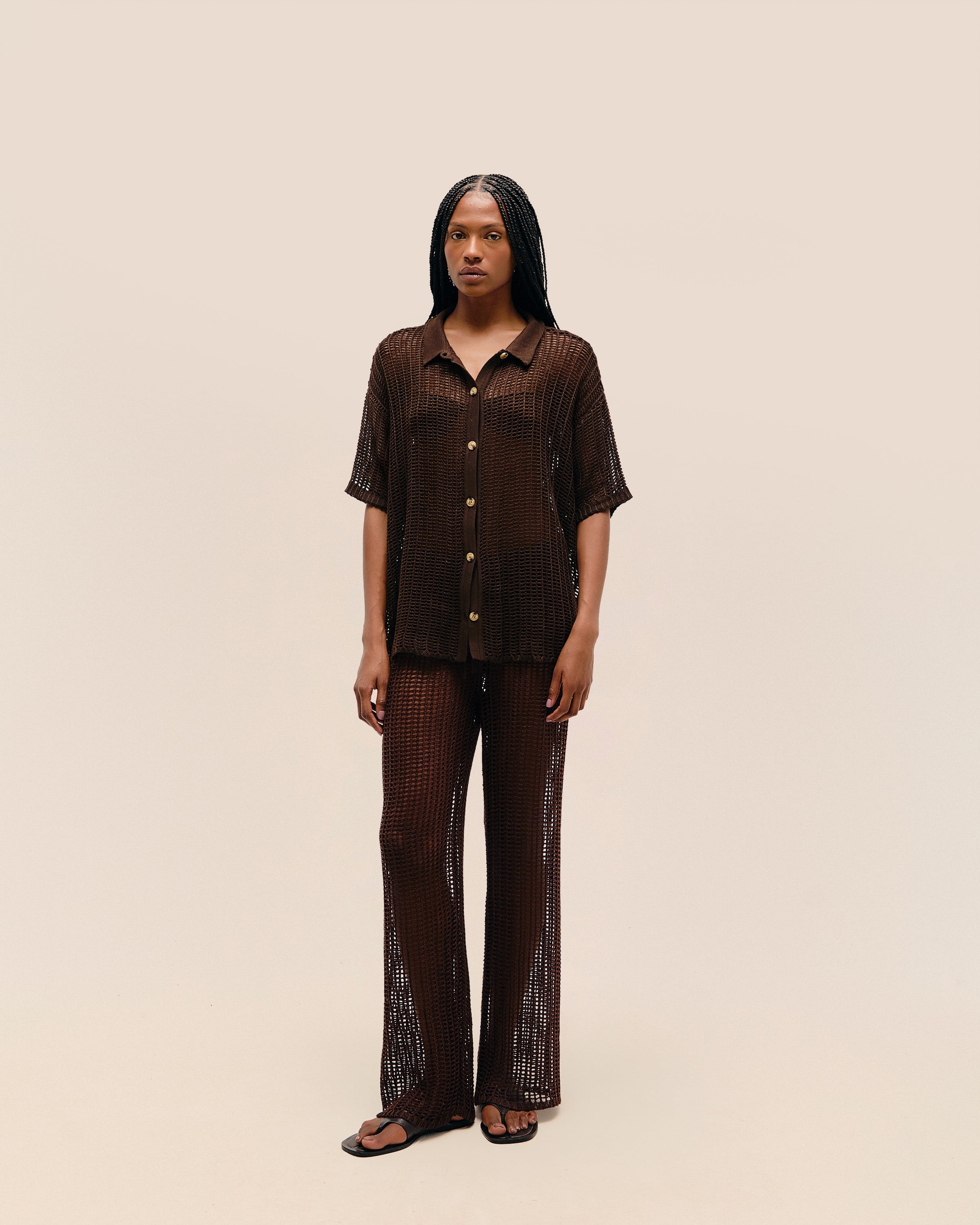 Camisa Flora Tricot Marrom Brauna