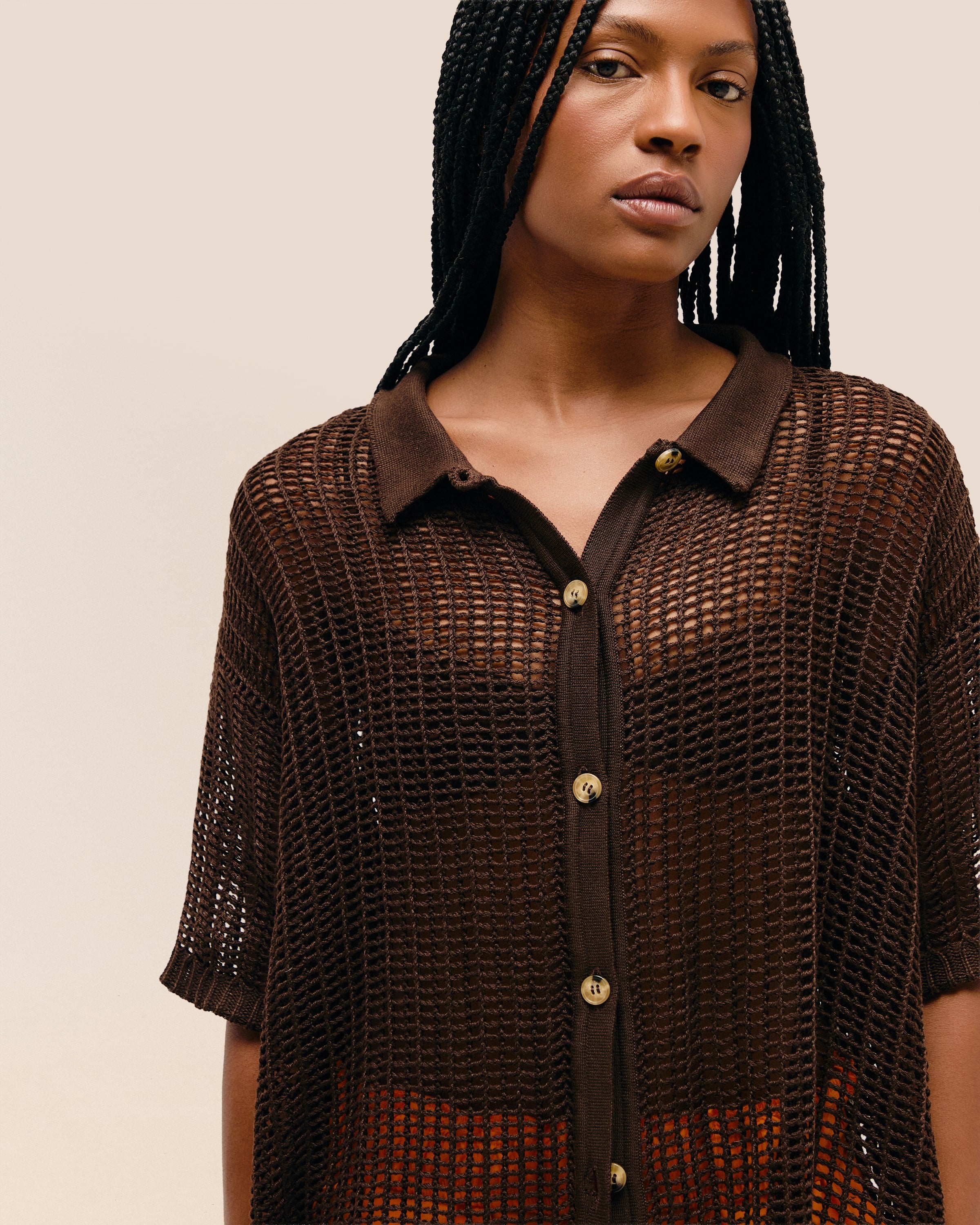 Camisa Flora Tricot Marrom Brauna