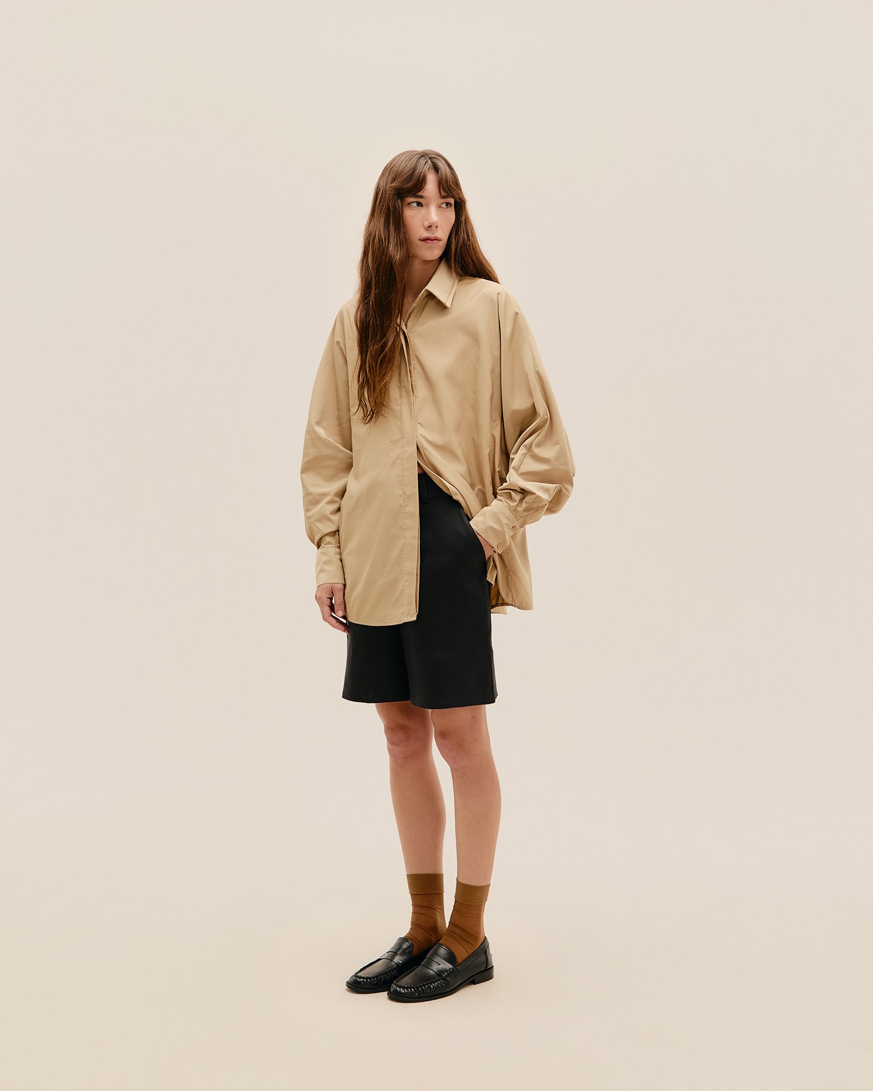 Camisa Oversized Nylon Bege Satu