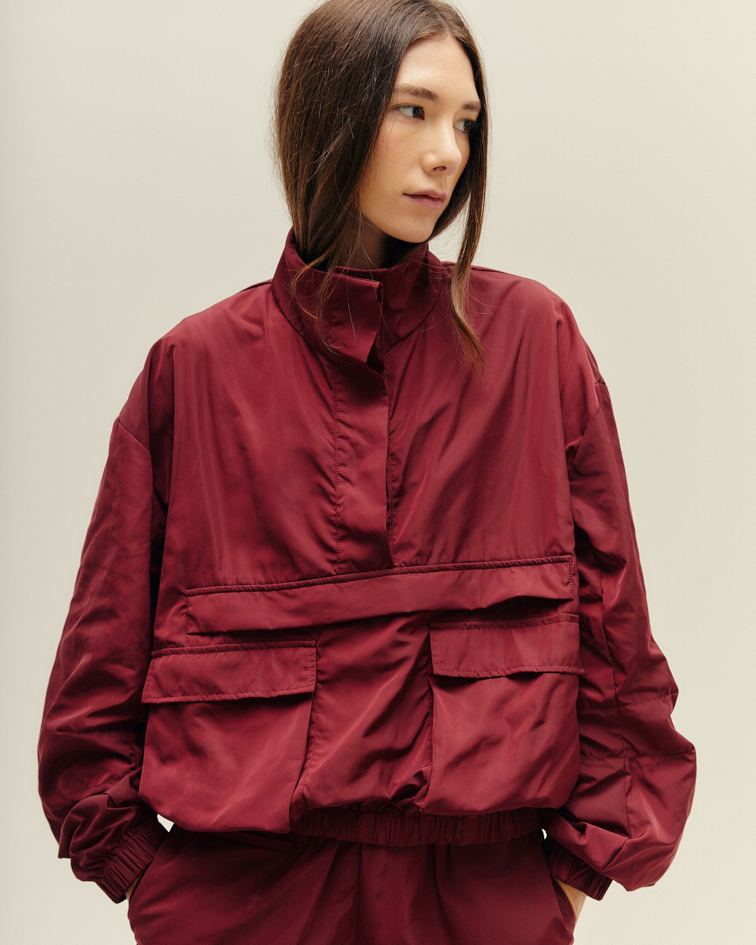 Jaqueta Bolsos Nylon Vinho Marsala