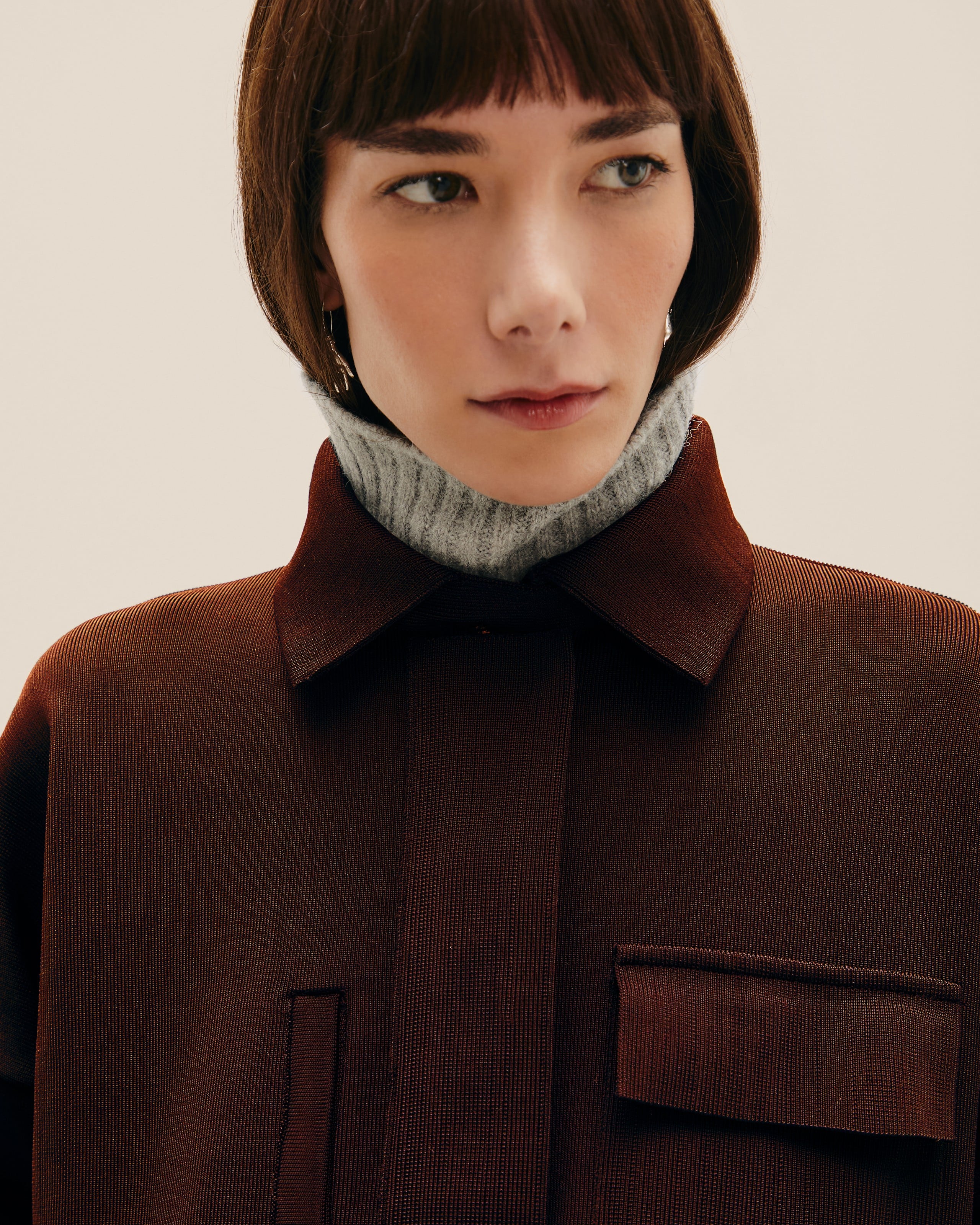 Jaqueta Bomber Tricot Marrom Brauna