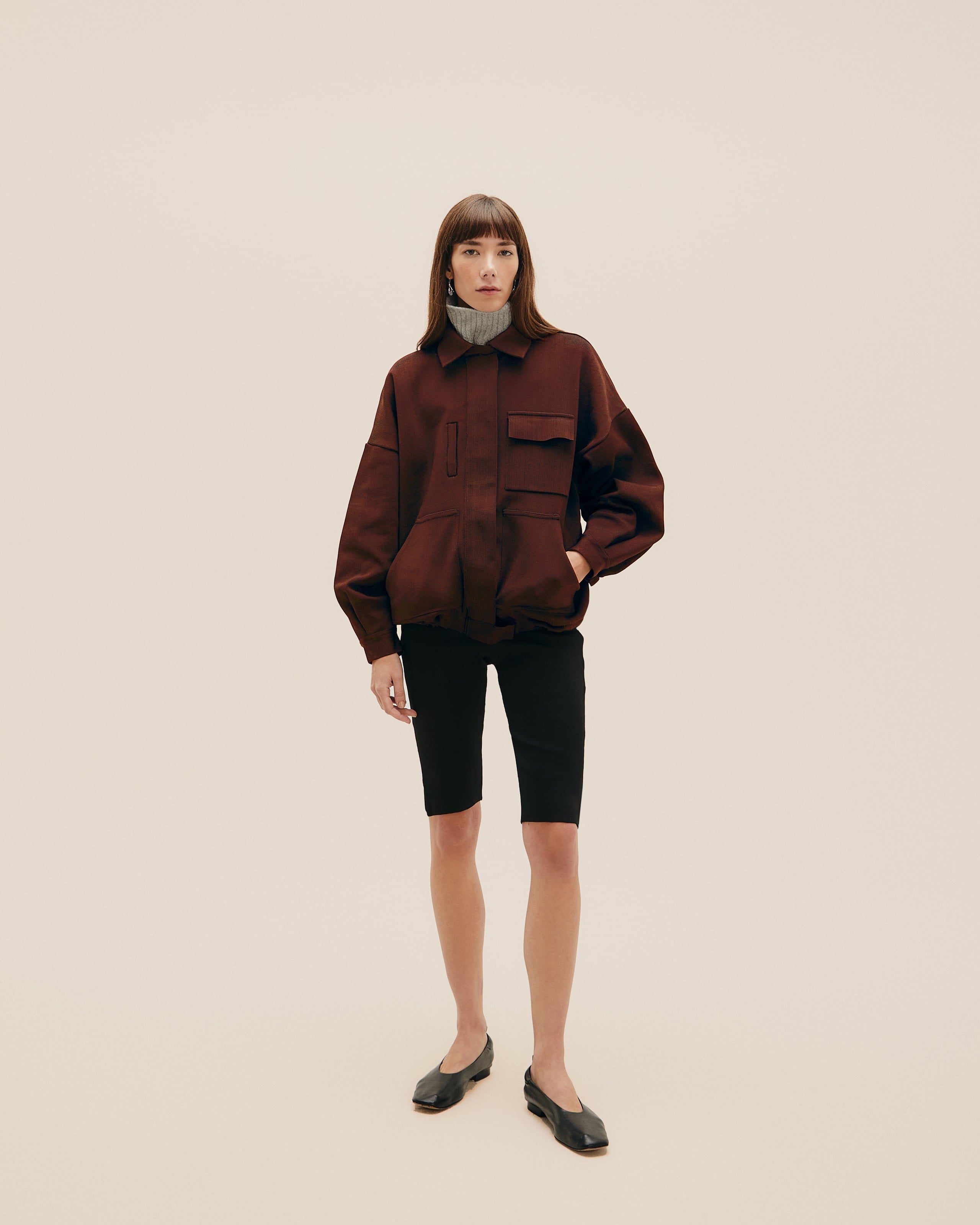 Jaqueta Bomber Tricot Marrom Brauna