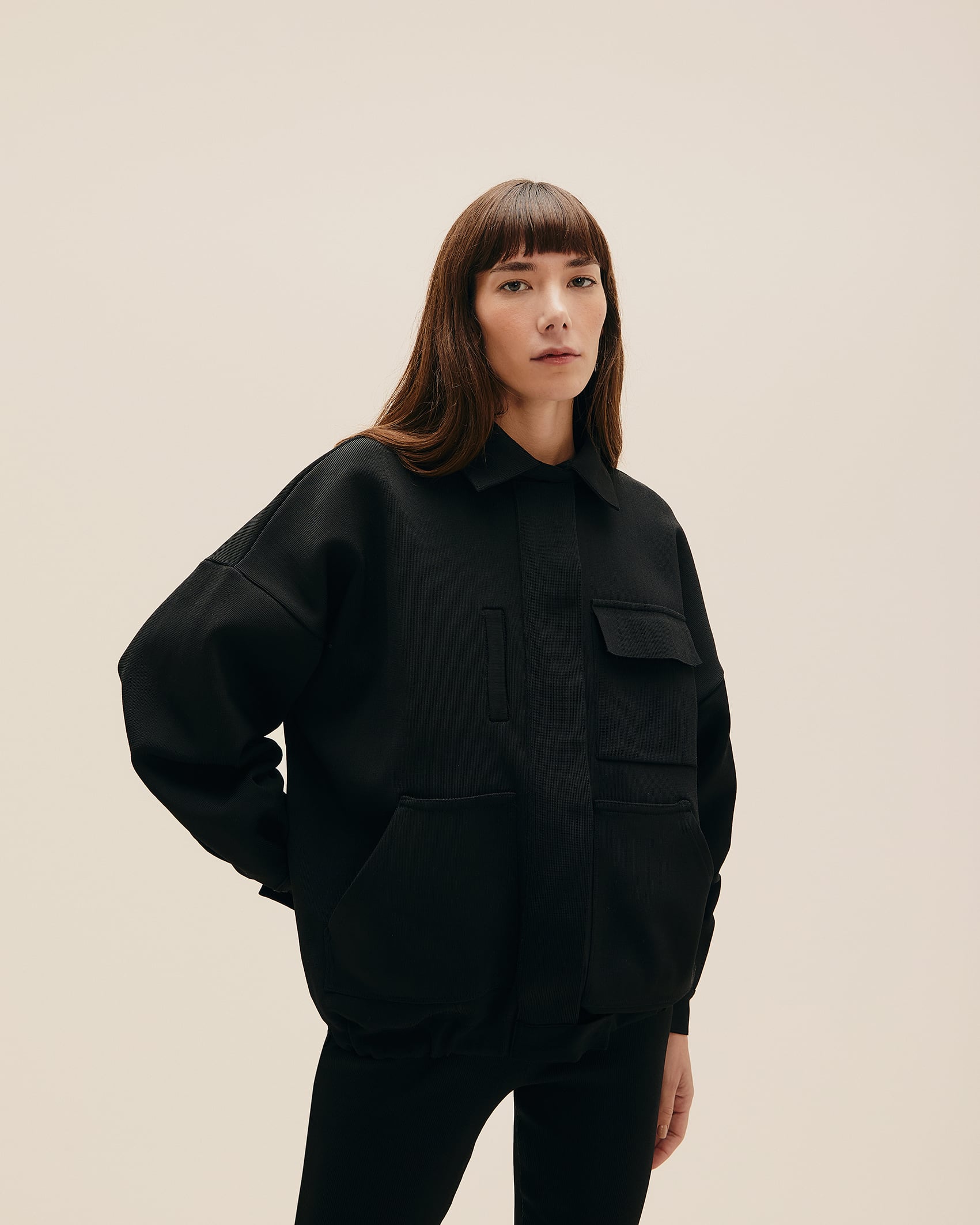 Jaqueta Bomber Tricot Preto