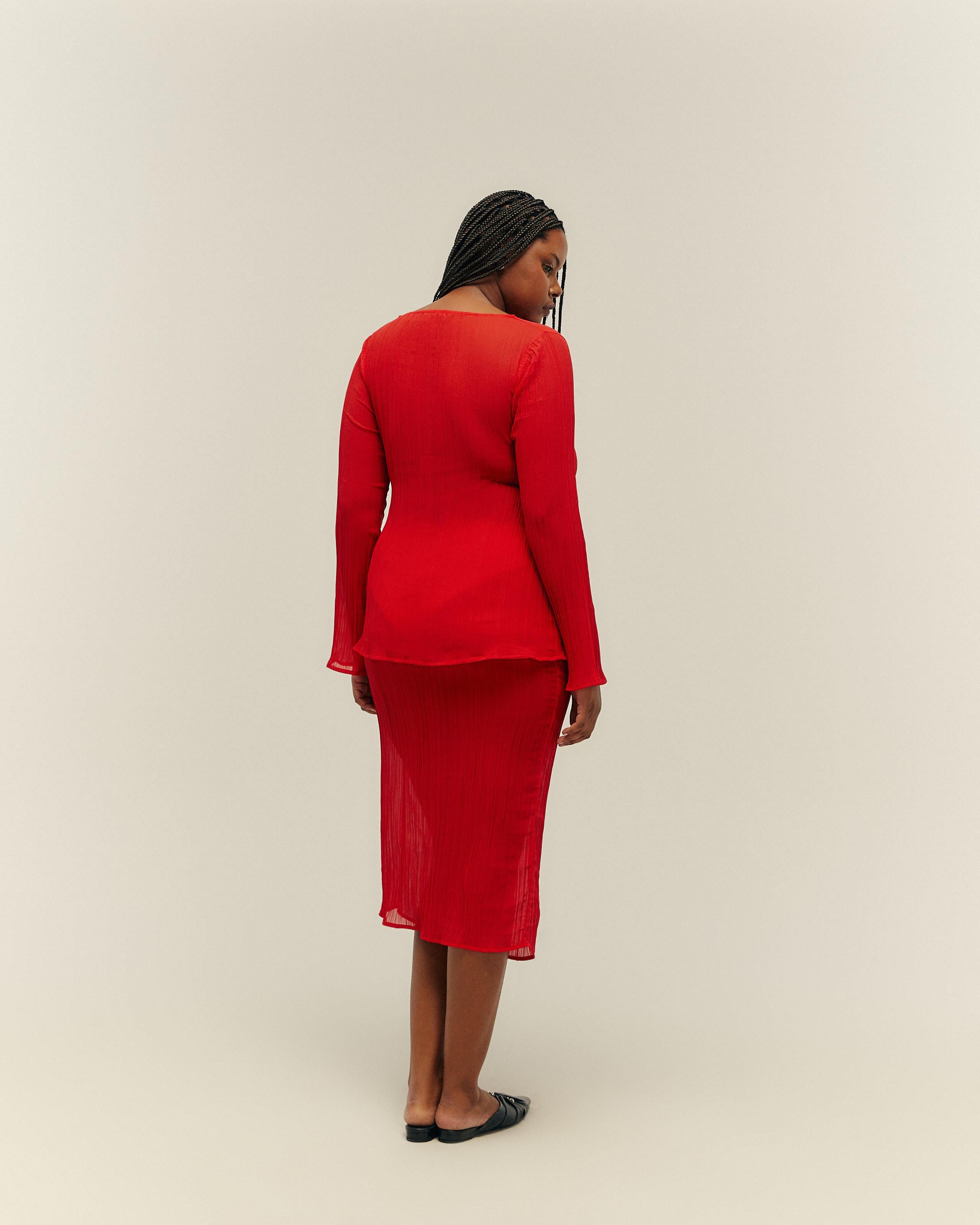 Saia Filipa Plissada Vermelho