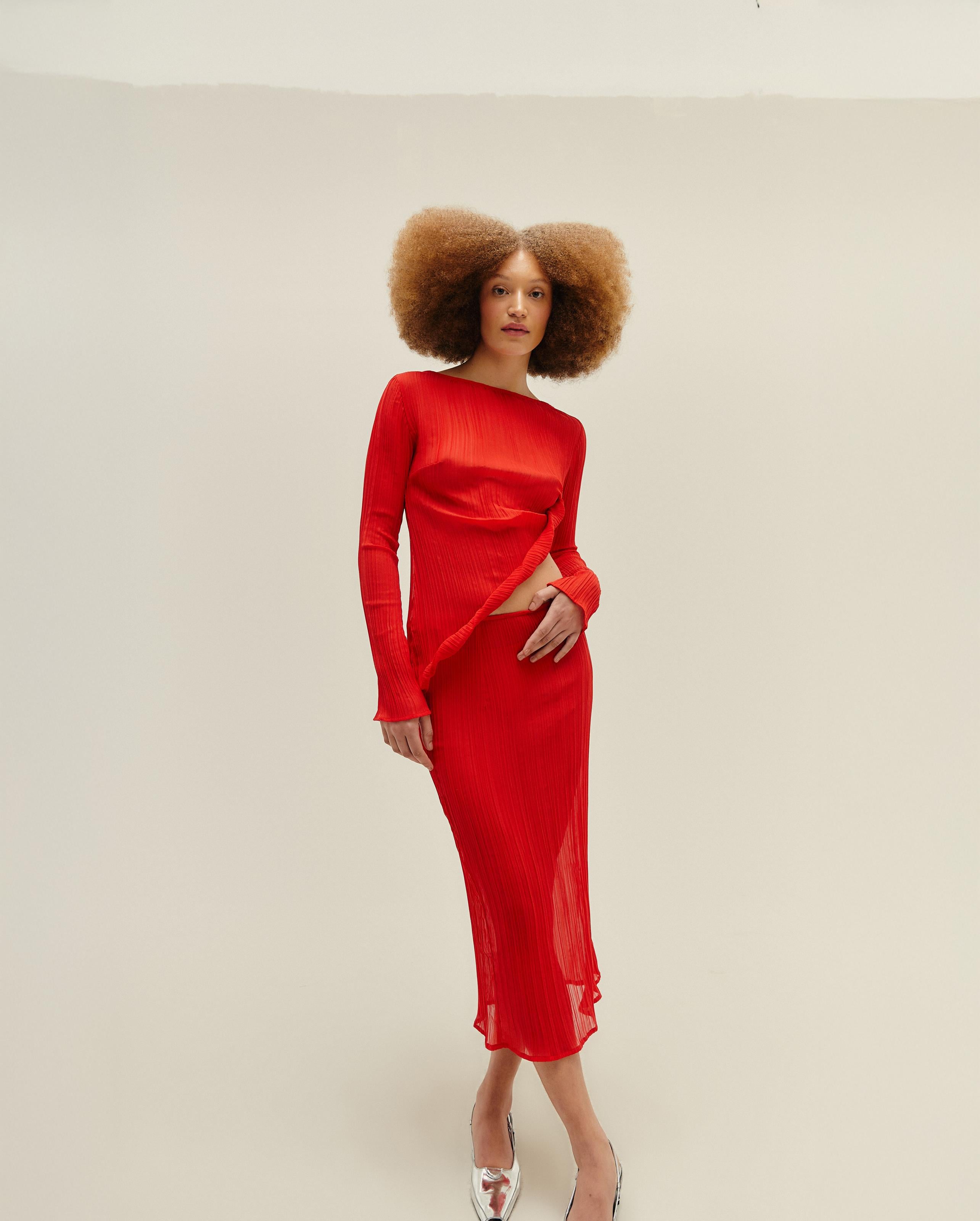 Saia Filipa Plissada Vermelho Desvio