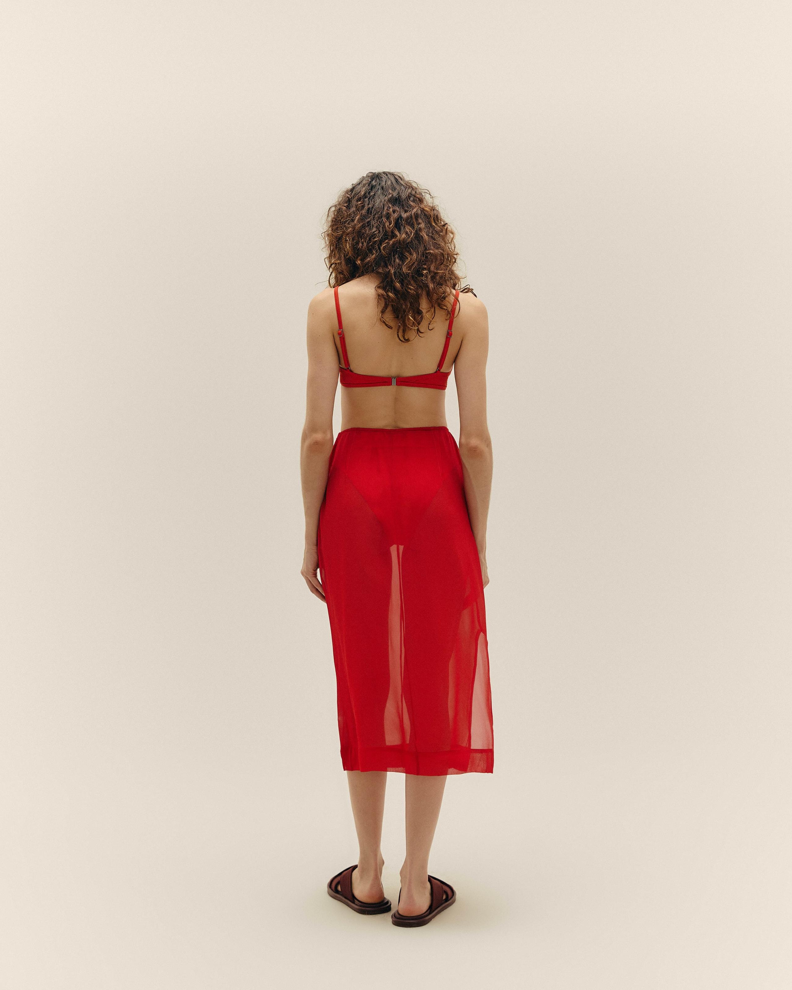 Saia Natalia Seda Vermelho Desvio