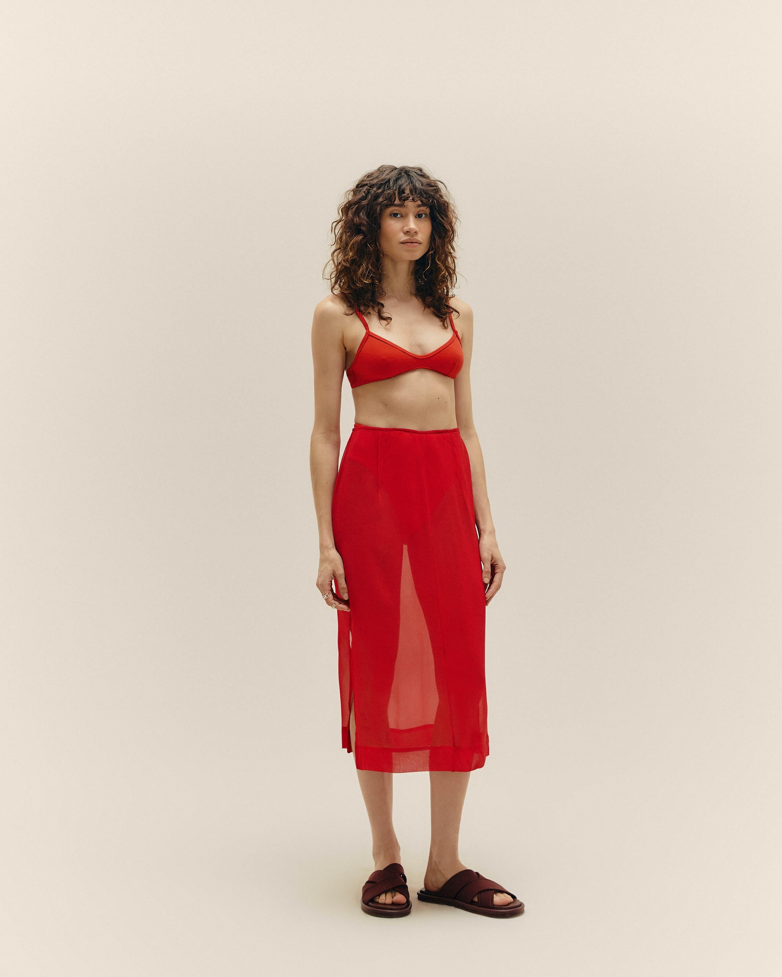 Saia Natalia Seda Vermelho Desvio