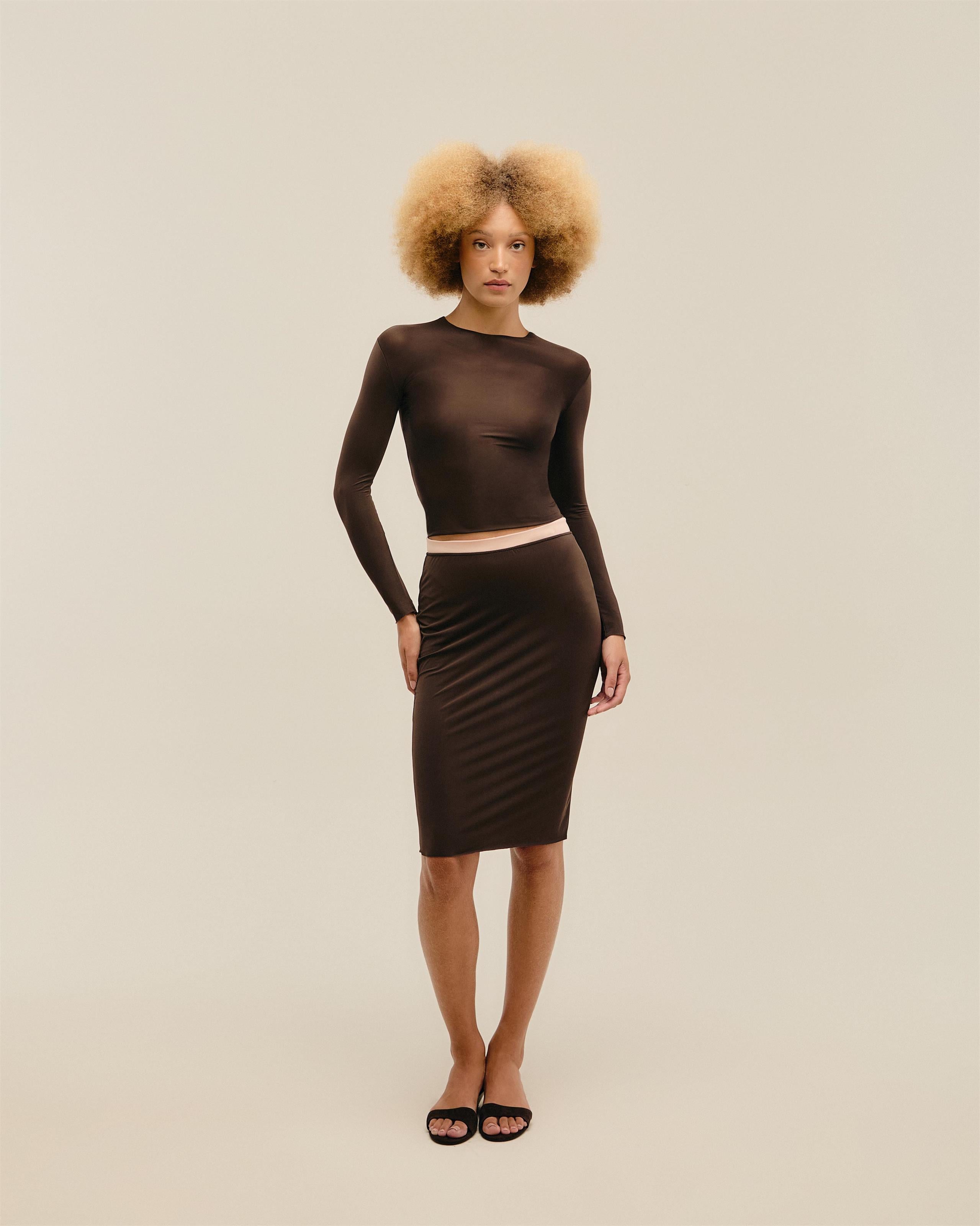 Saia Reta a Fio Marrom Brauna