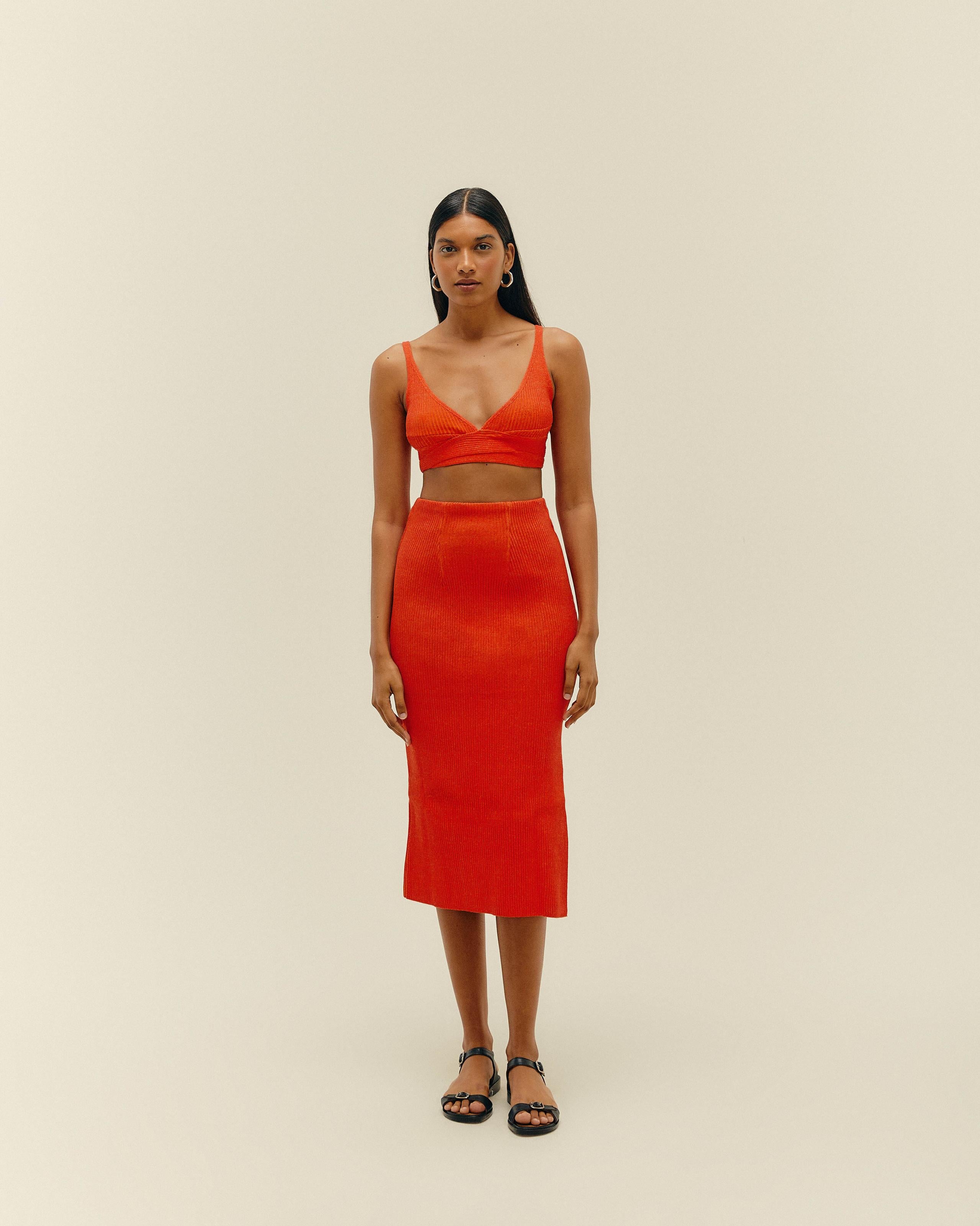 Saia Tina Tricot Vermelho/Laranja