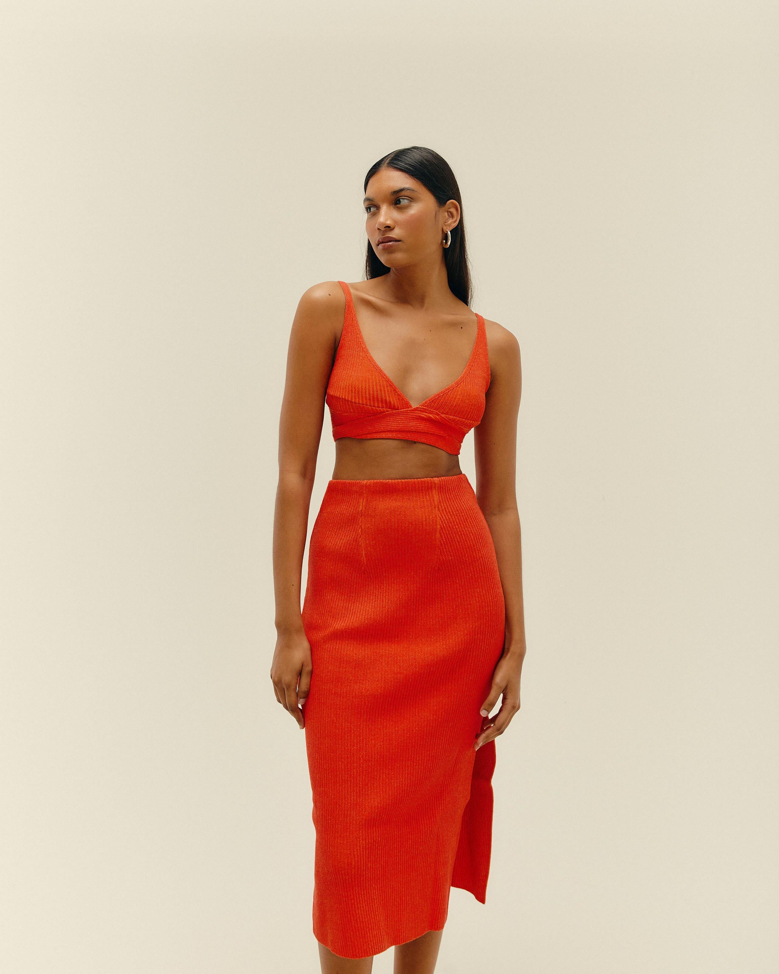 Saia Tina Tricot Vermelho/Laranja