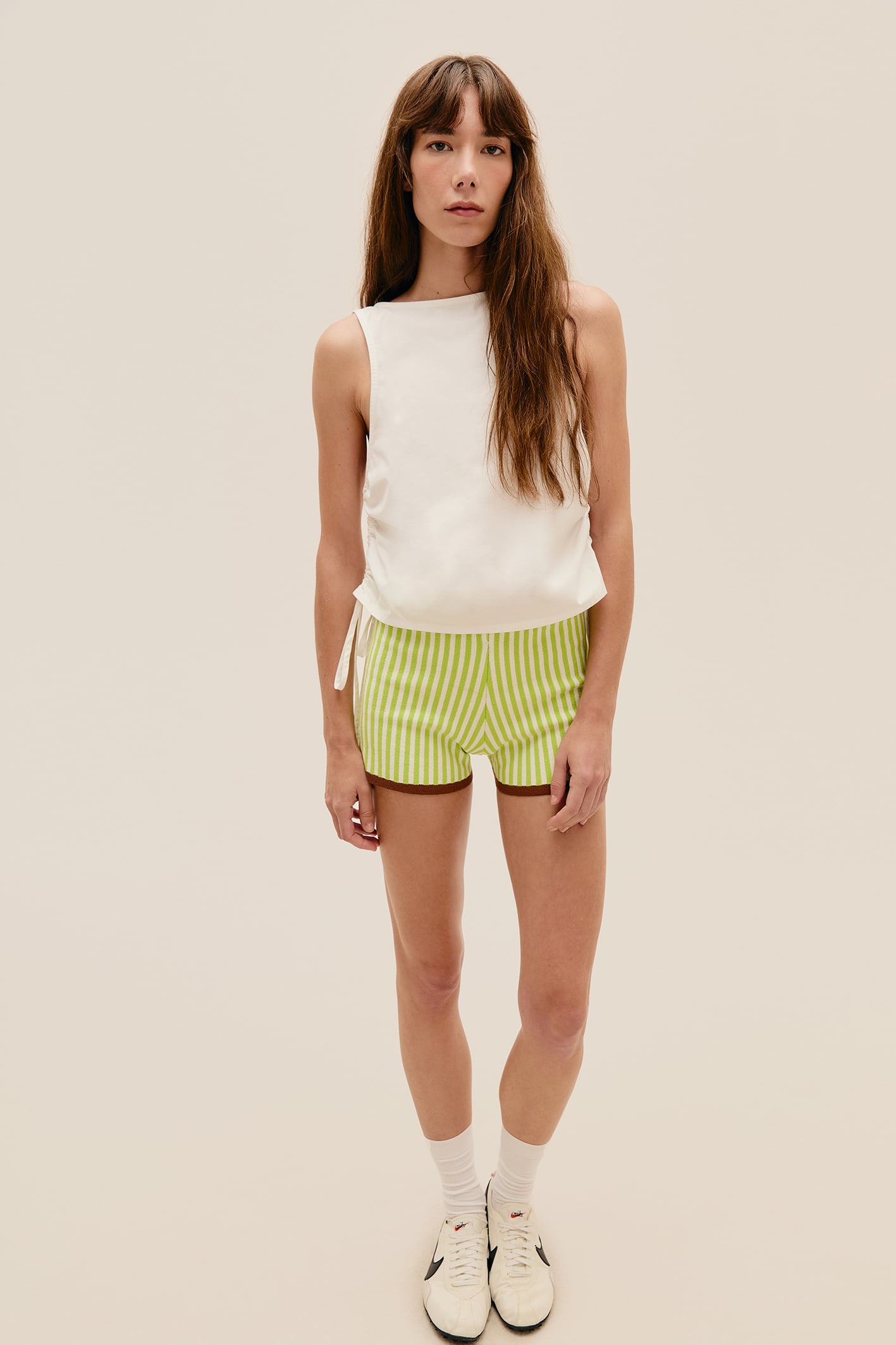 Short Bella Tricot Estampado Estampa Listras Verde Enlevo