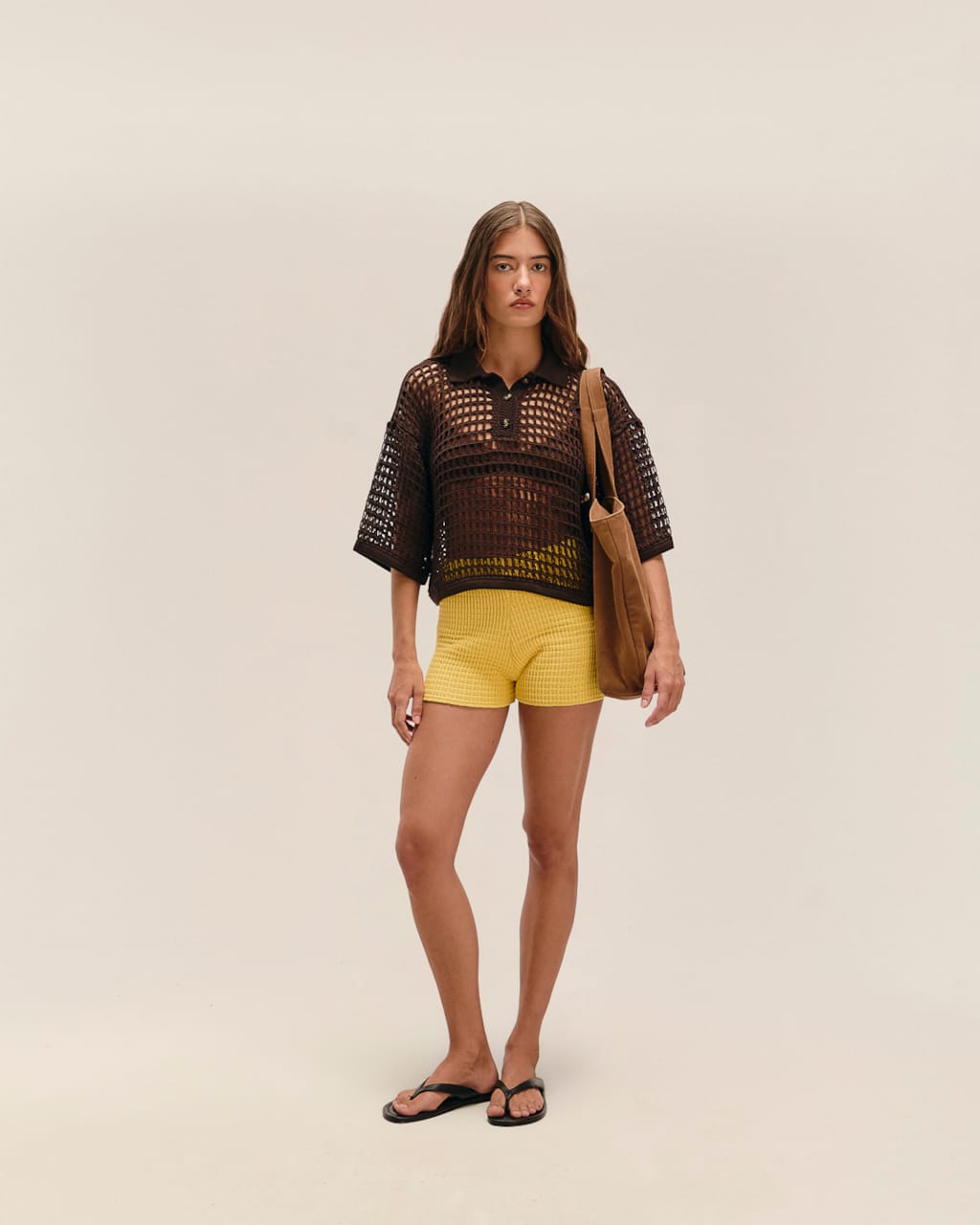 Short Lou Tricot Amarelo Feixe
