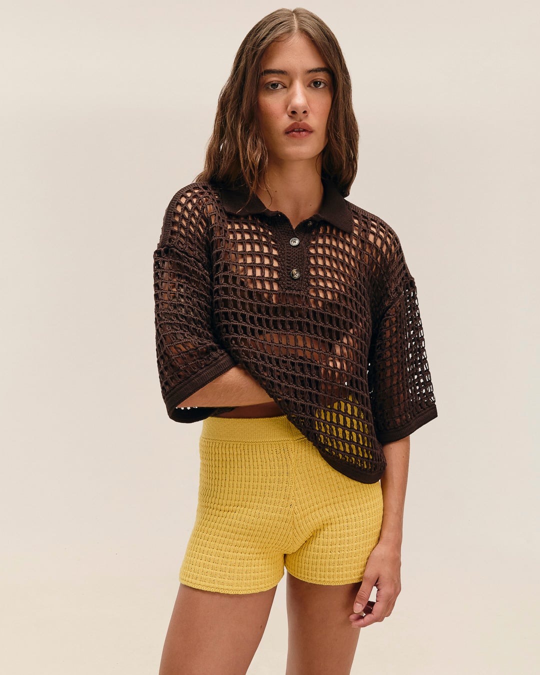 Short Lou Tricot Amarelo Feixe
