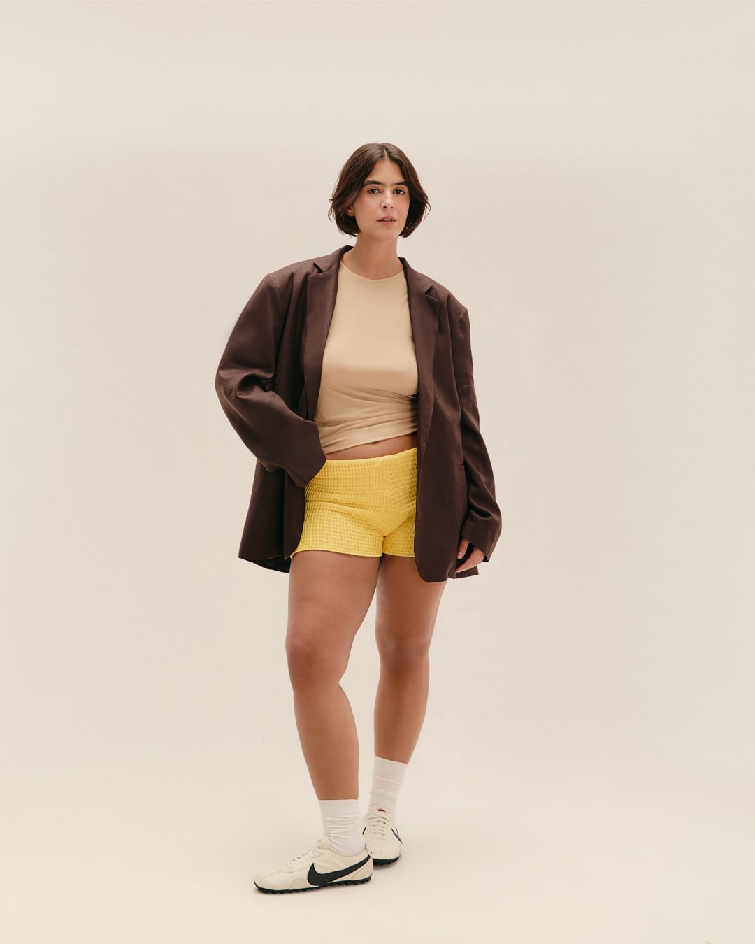 Short Lou Tricot Amarelo Feixe