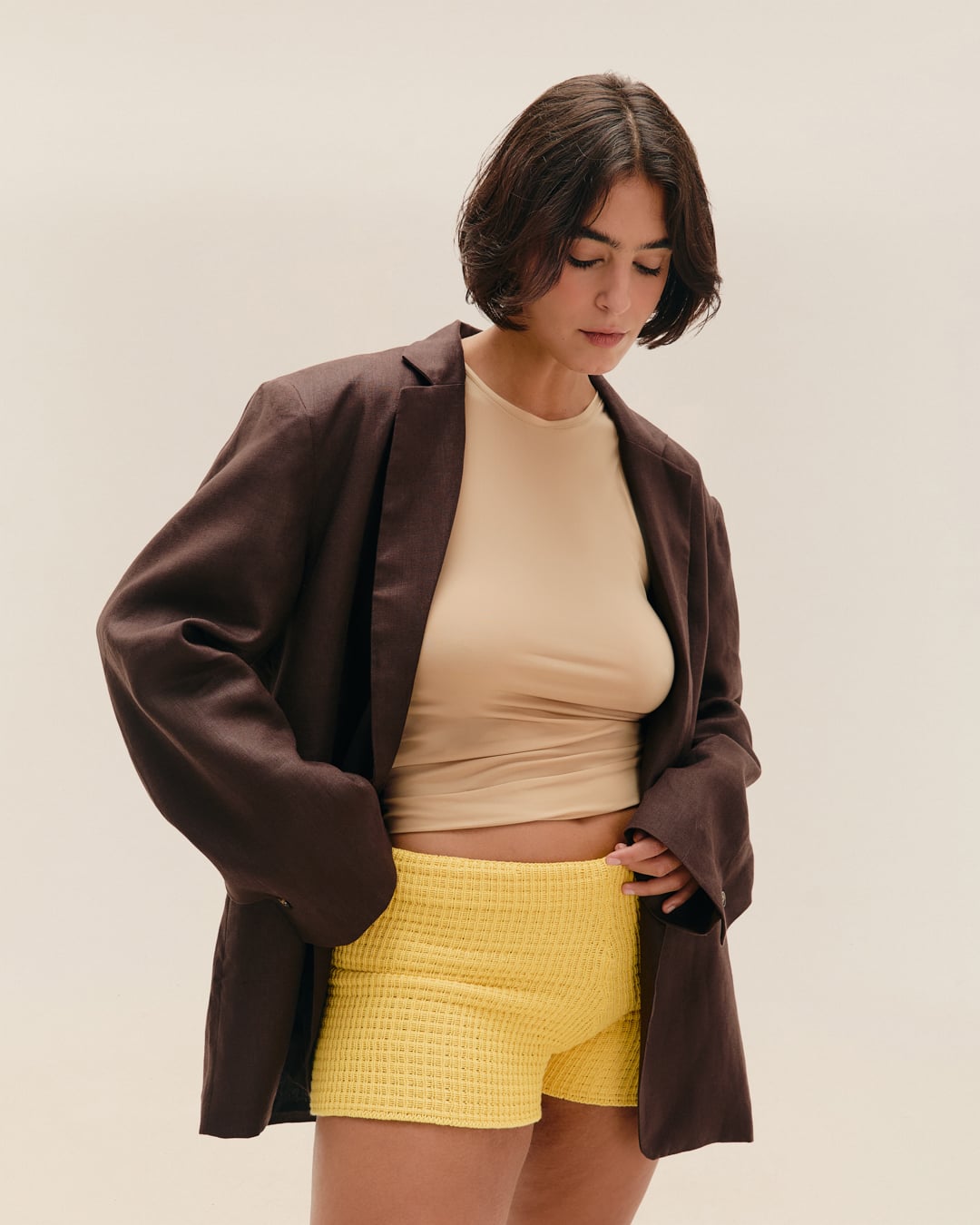 Short Lou Tricot Amarelo Feixe