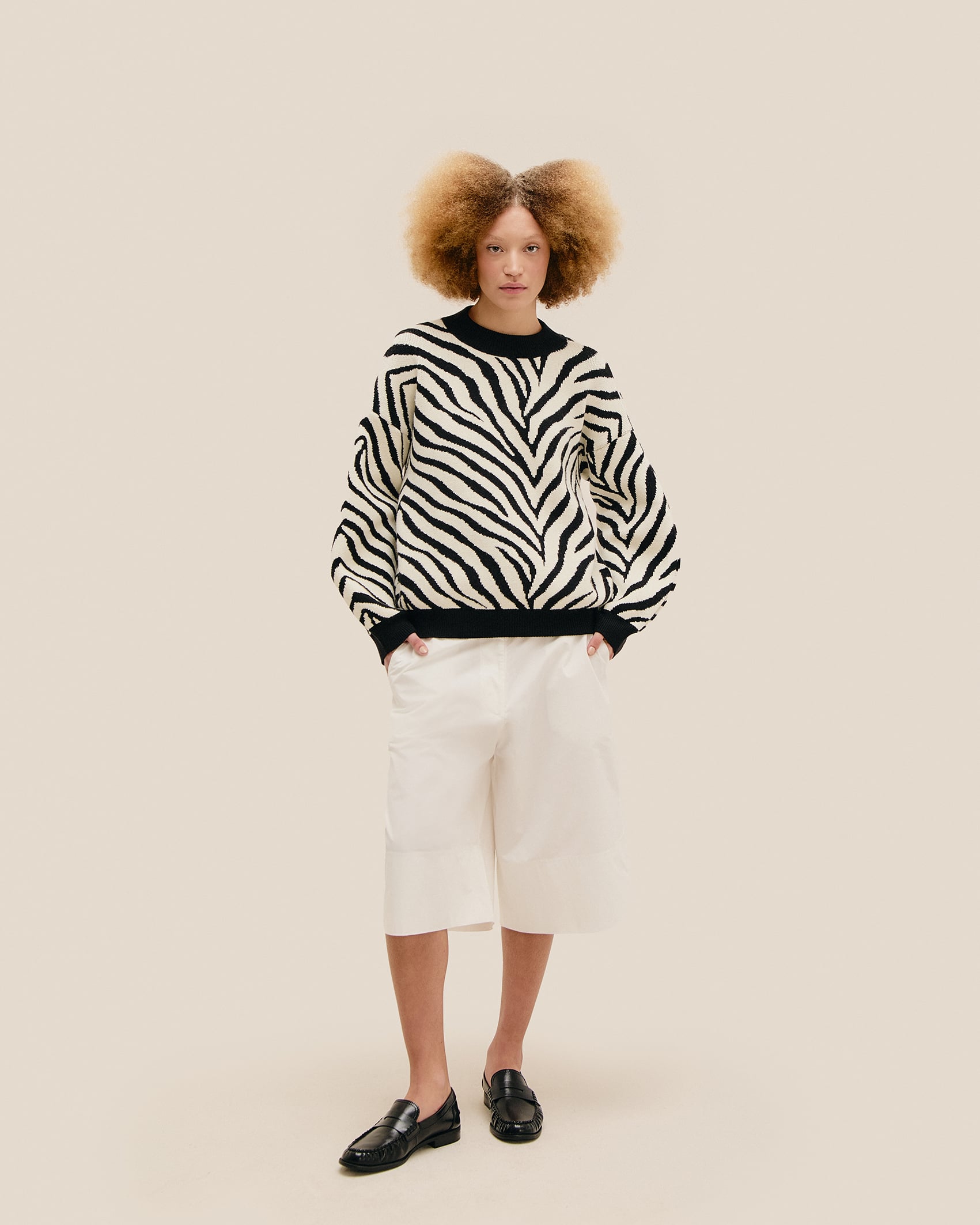 Suéter Mangas Tricot Estampado Estampa Zebra Diagonal