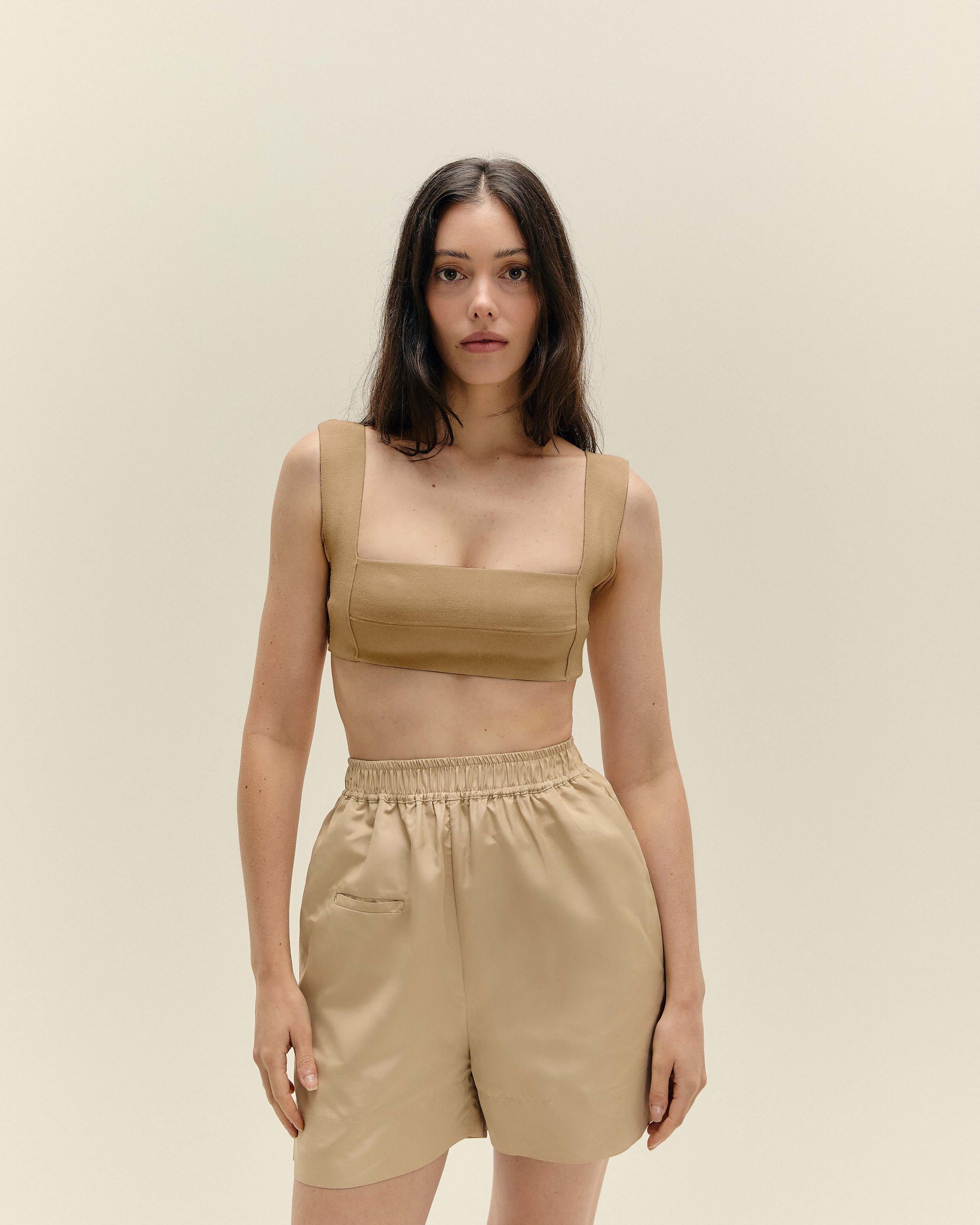 Top Alça Larga Tricot Bege