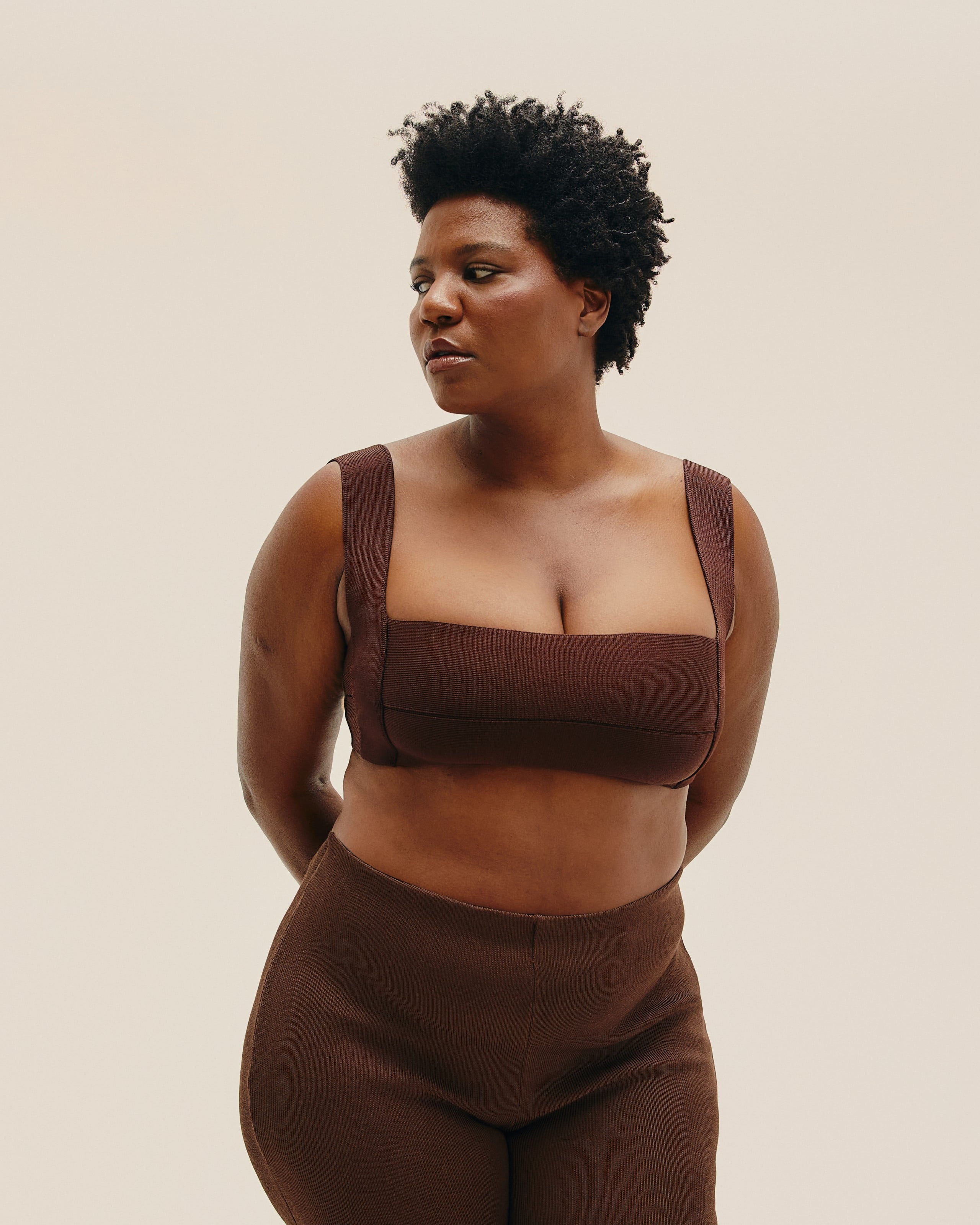 Top Alça Larga Tricot Marrom Brauna