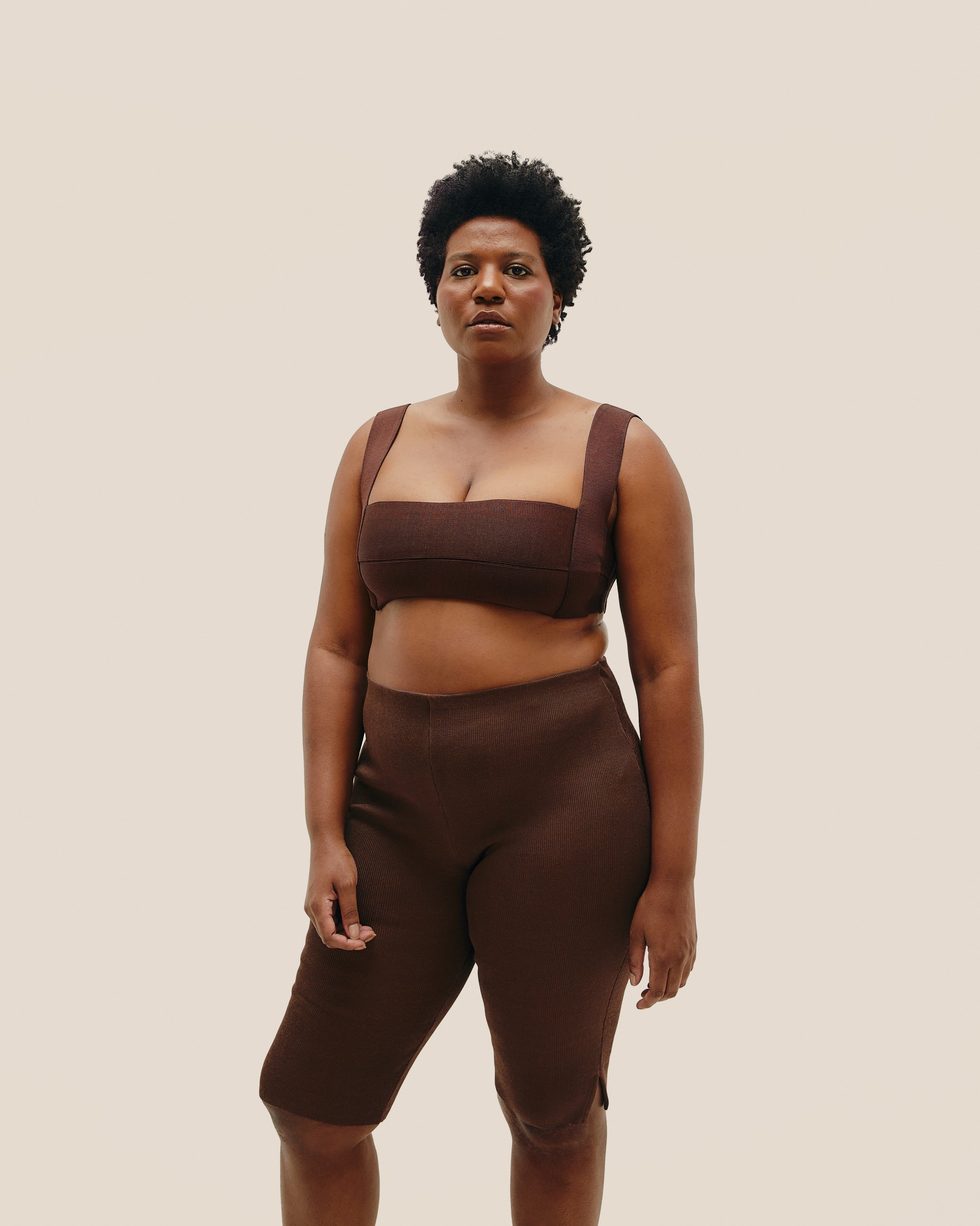 Top Alça Larga Tricot Marrom Brauna