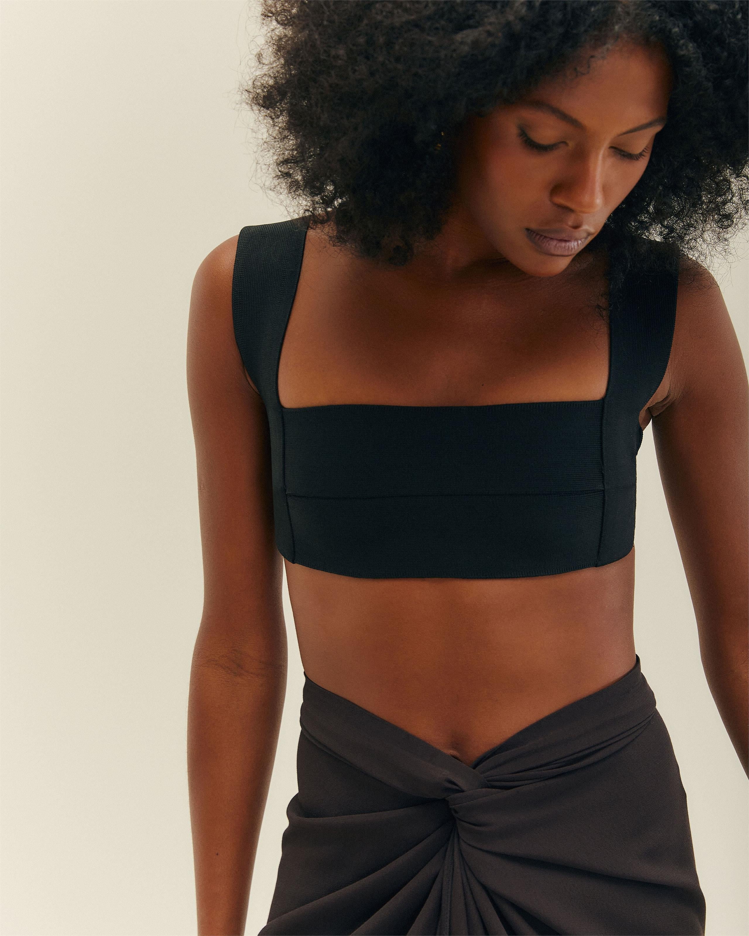 Top Alça Larga Tricot Preto