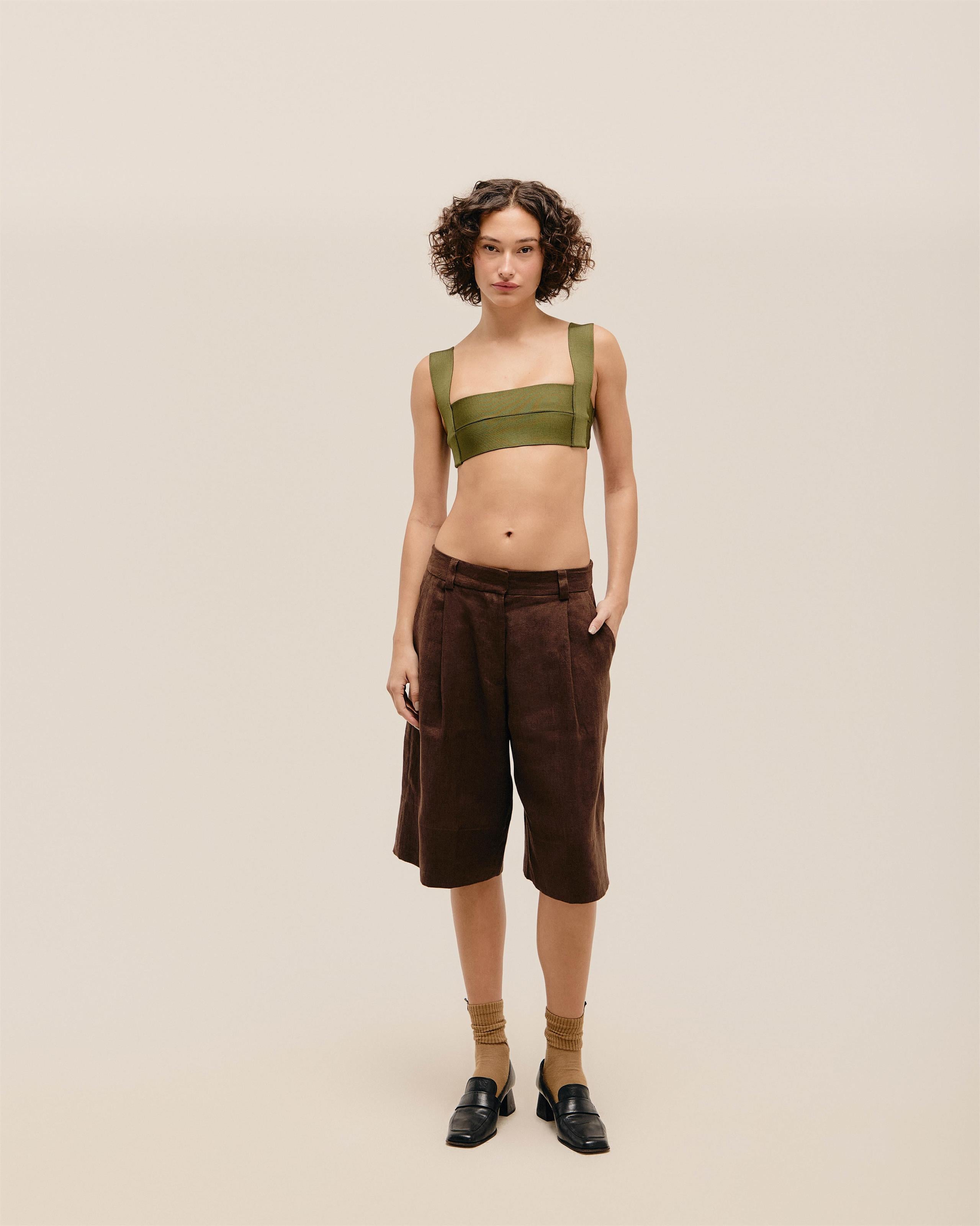 Top Alça Larga Tricot Verde Oliva