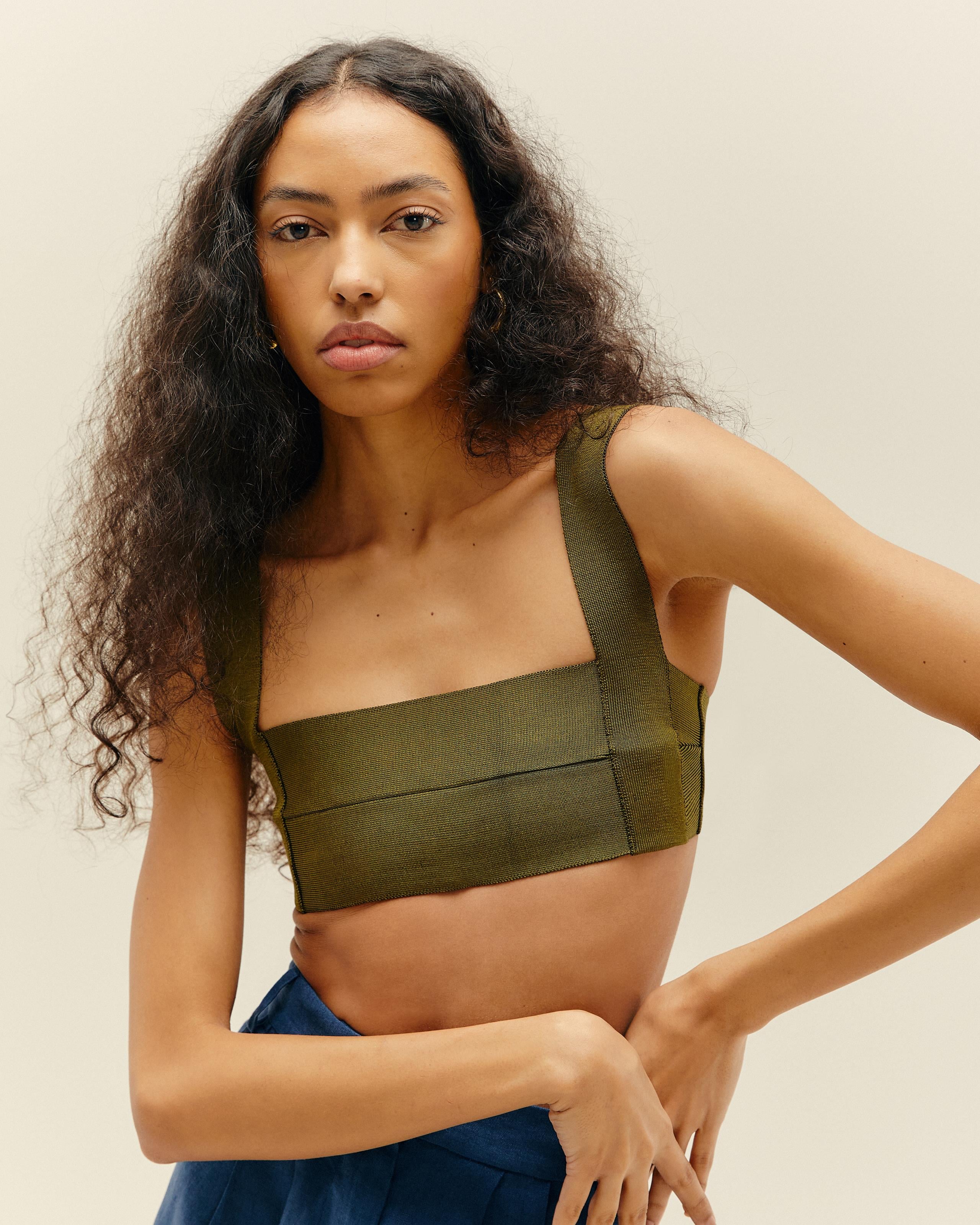 Top Alça Larga Tricot Verde Semente