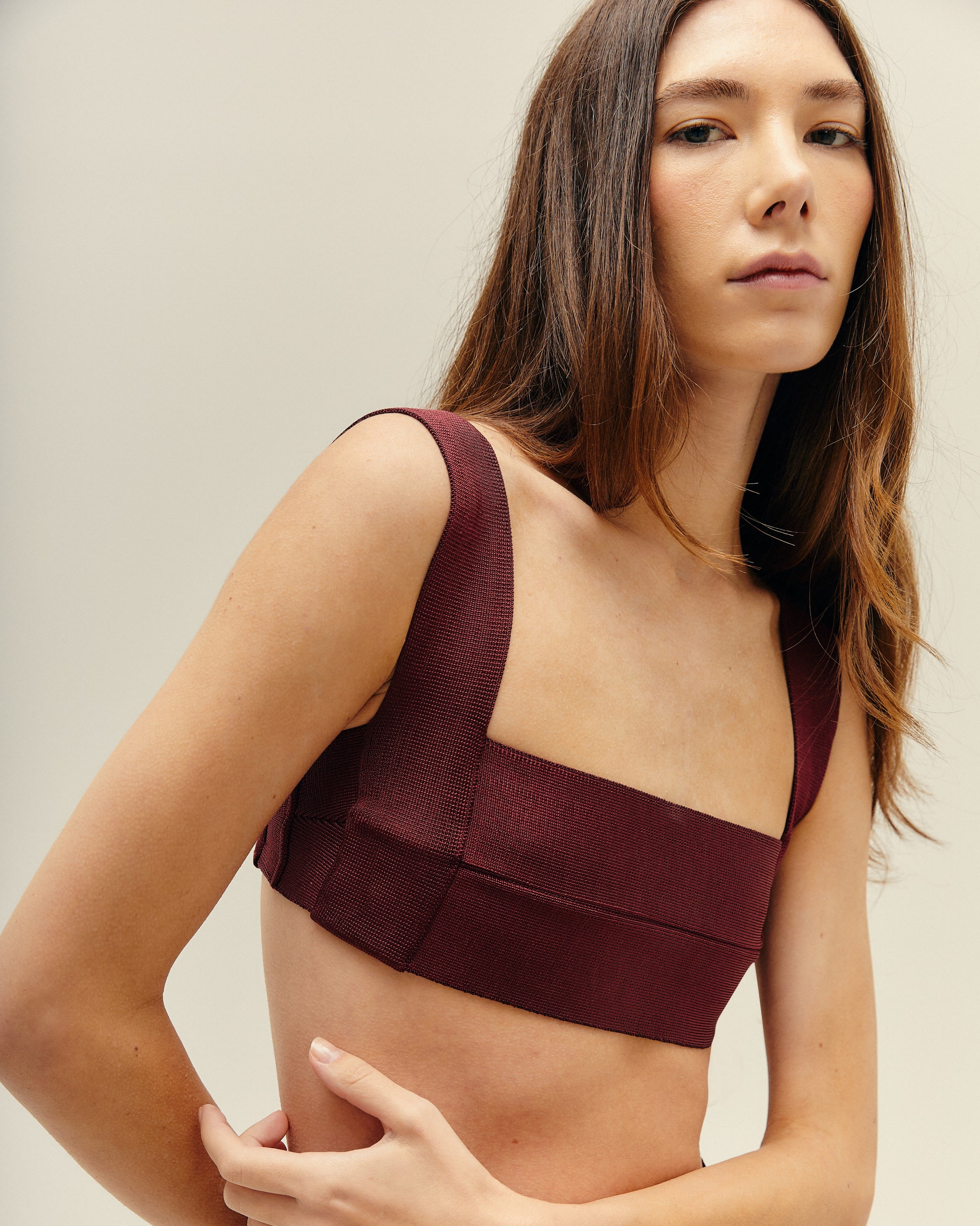 Top Alça Larga Tricot Vinho Marsala