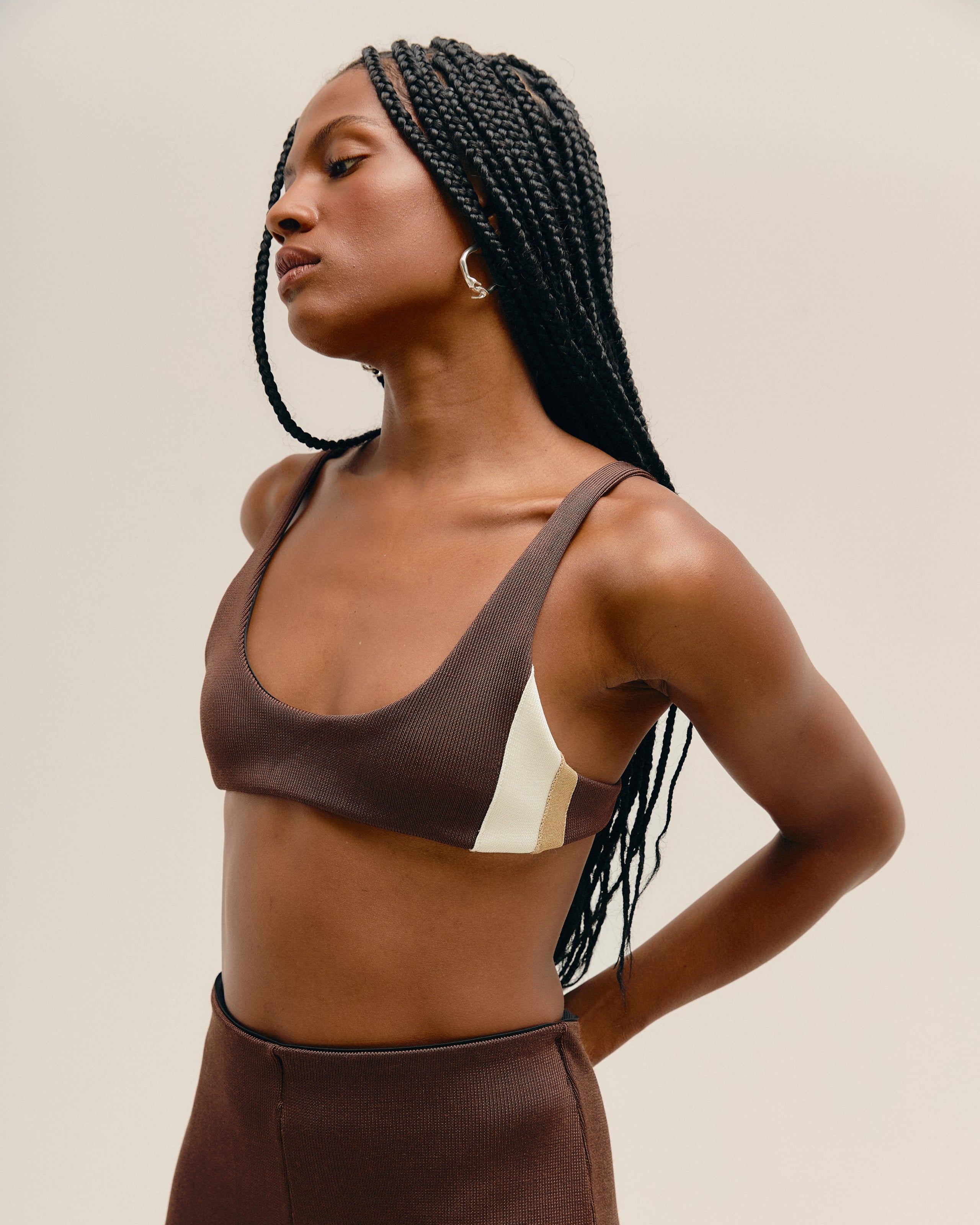 Top Listras Tricot Marrom Brauna