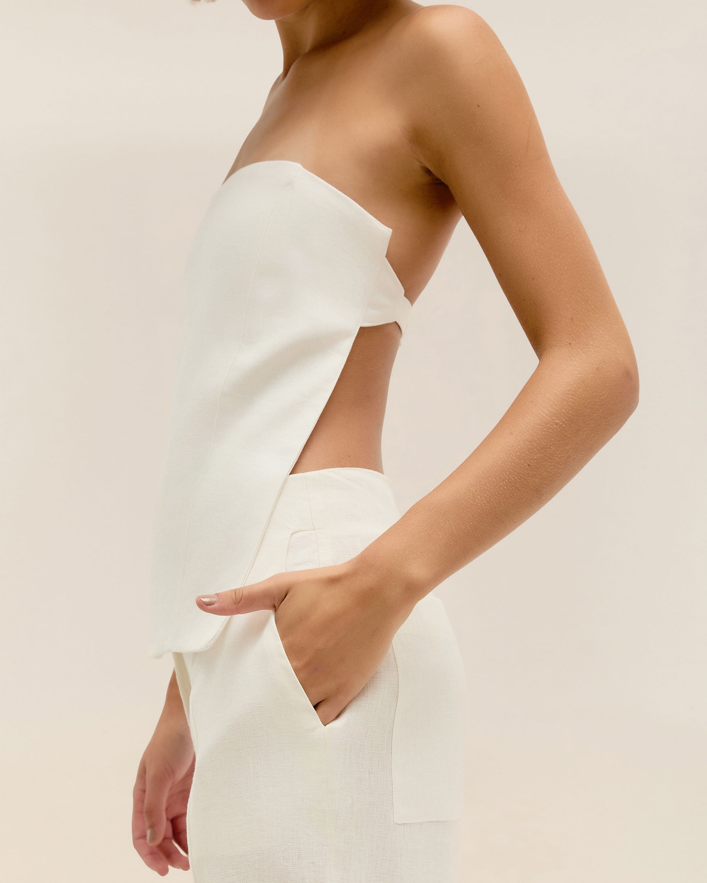 Top Sem Alça Linho Off-White