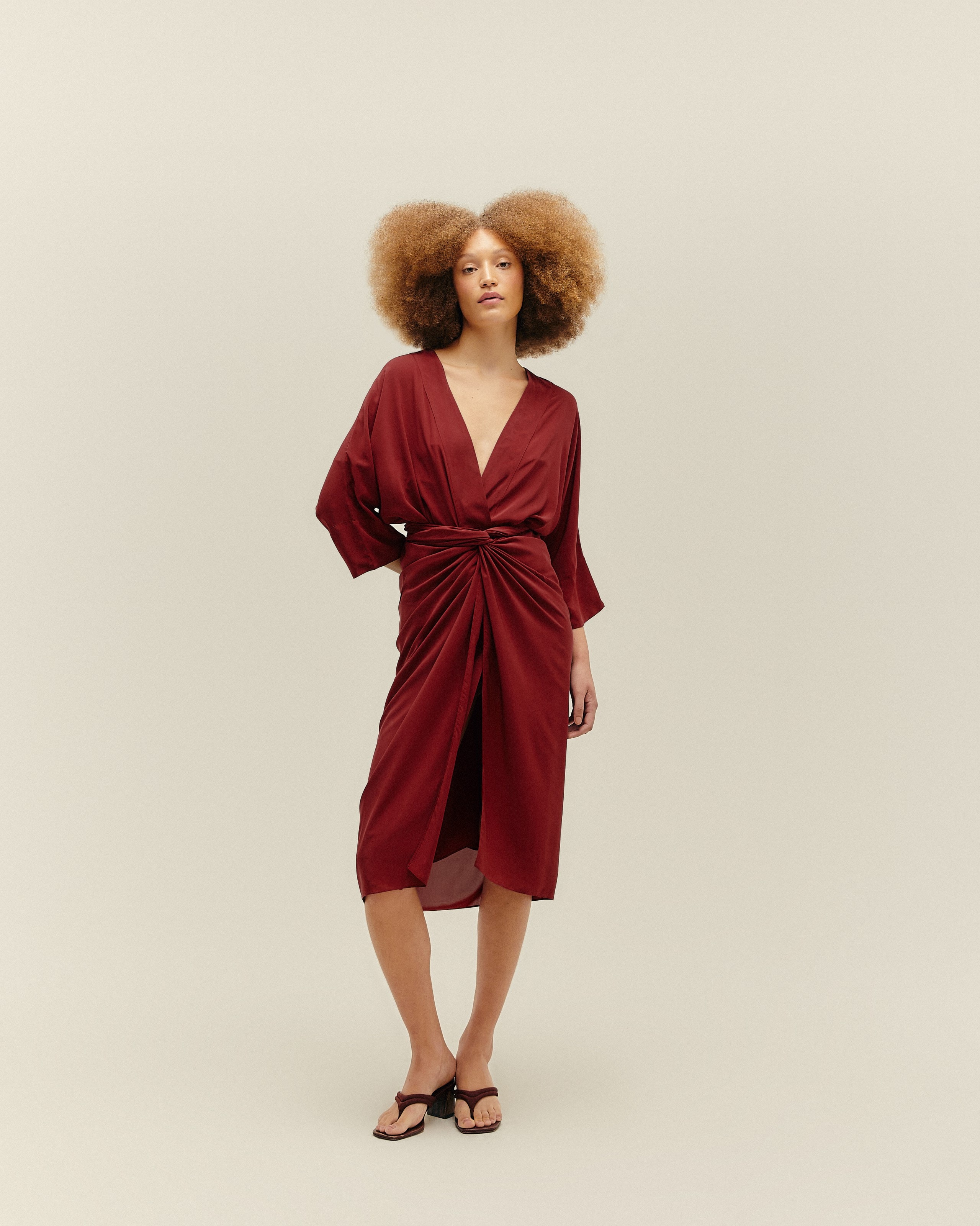 Túnica Amarração Viscose Acetinada Vinho Marsala