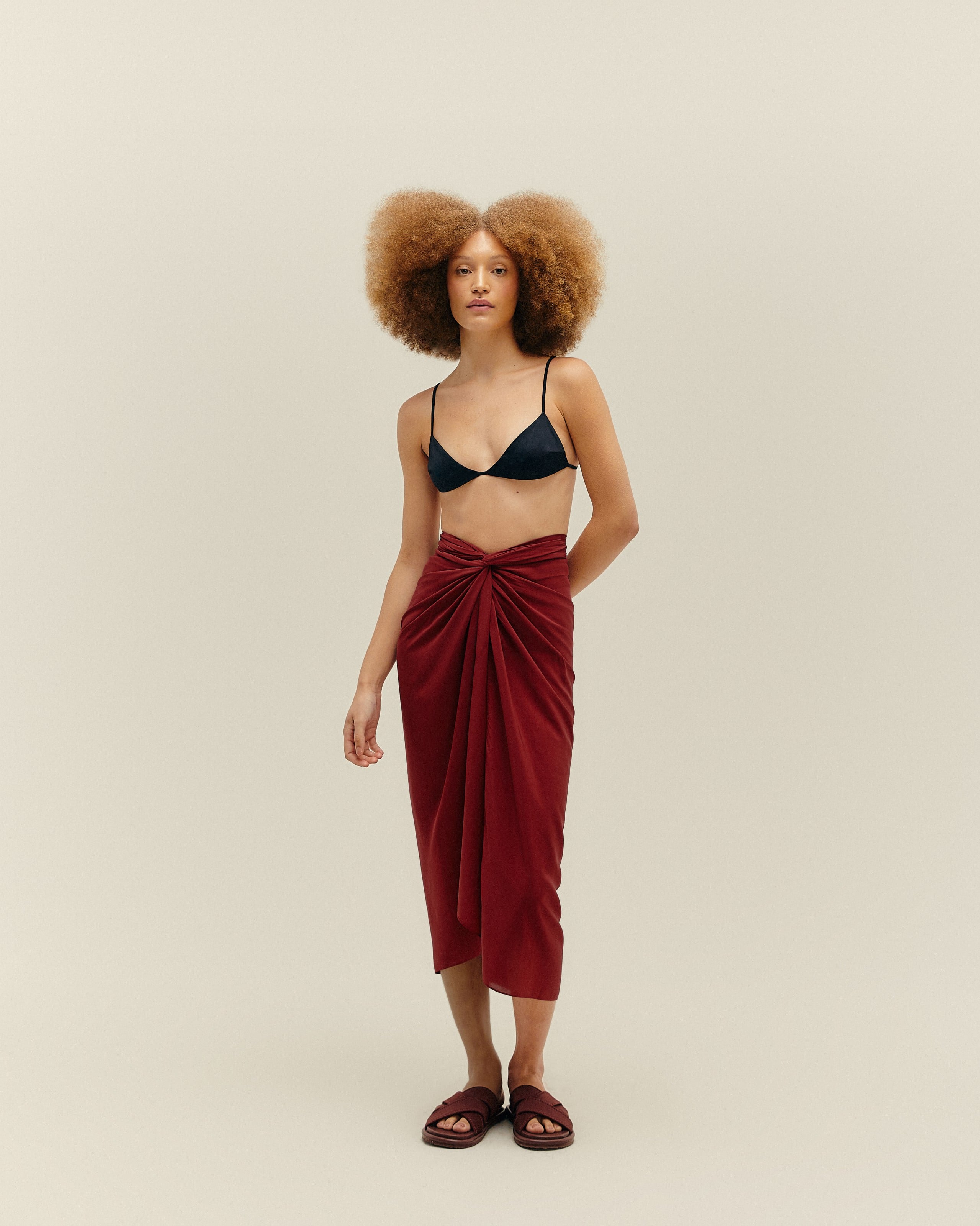 Túnica Amarração Viscose Acetinada Vinho Marsala