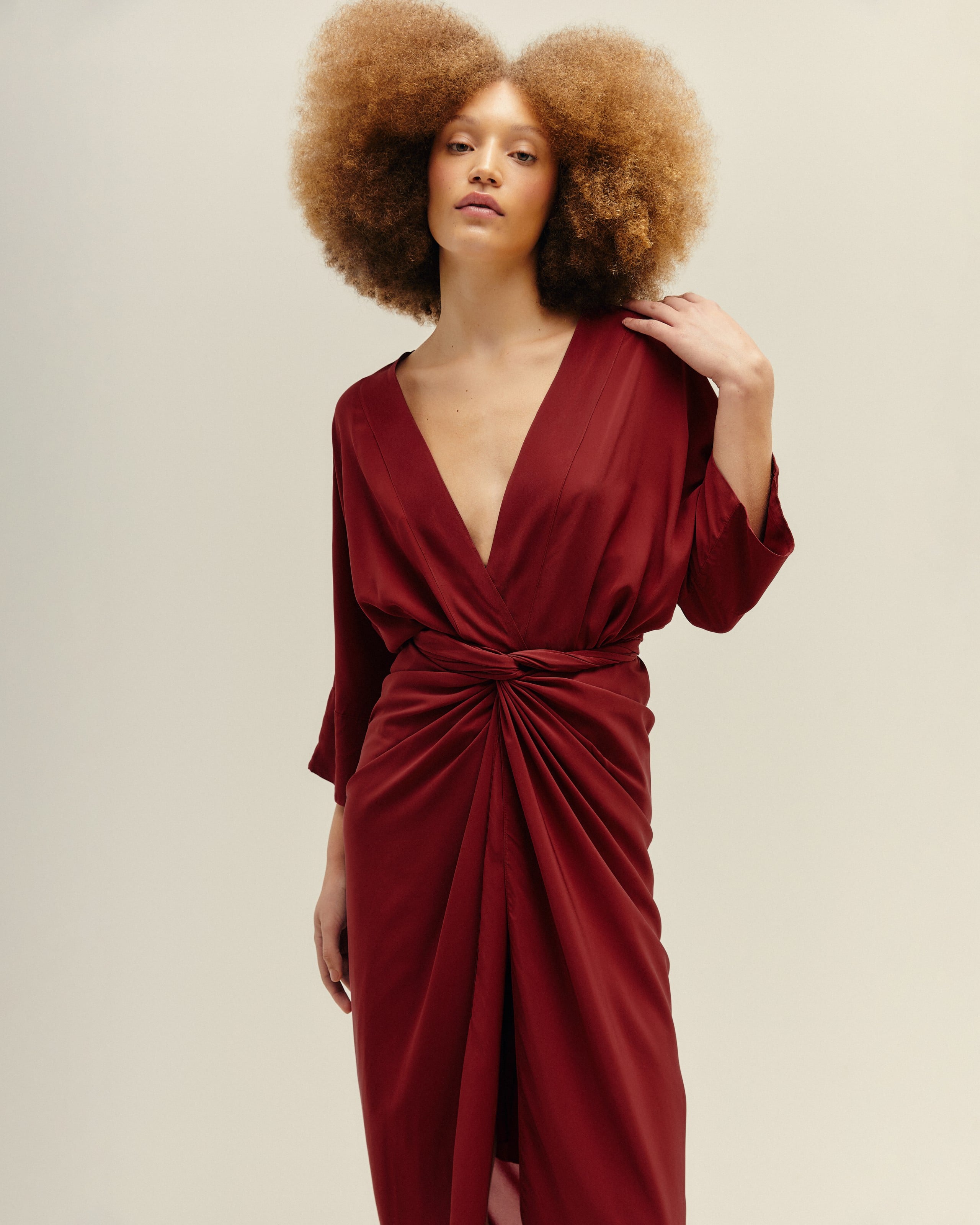 Túnica Amarração Viscose Acetinada Vinho Marsala