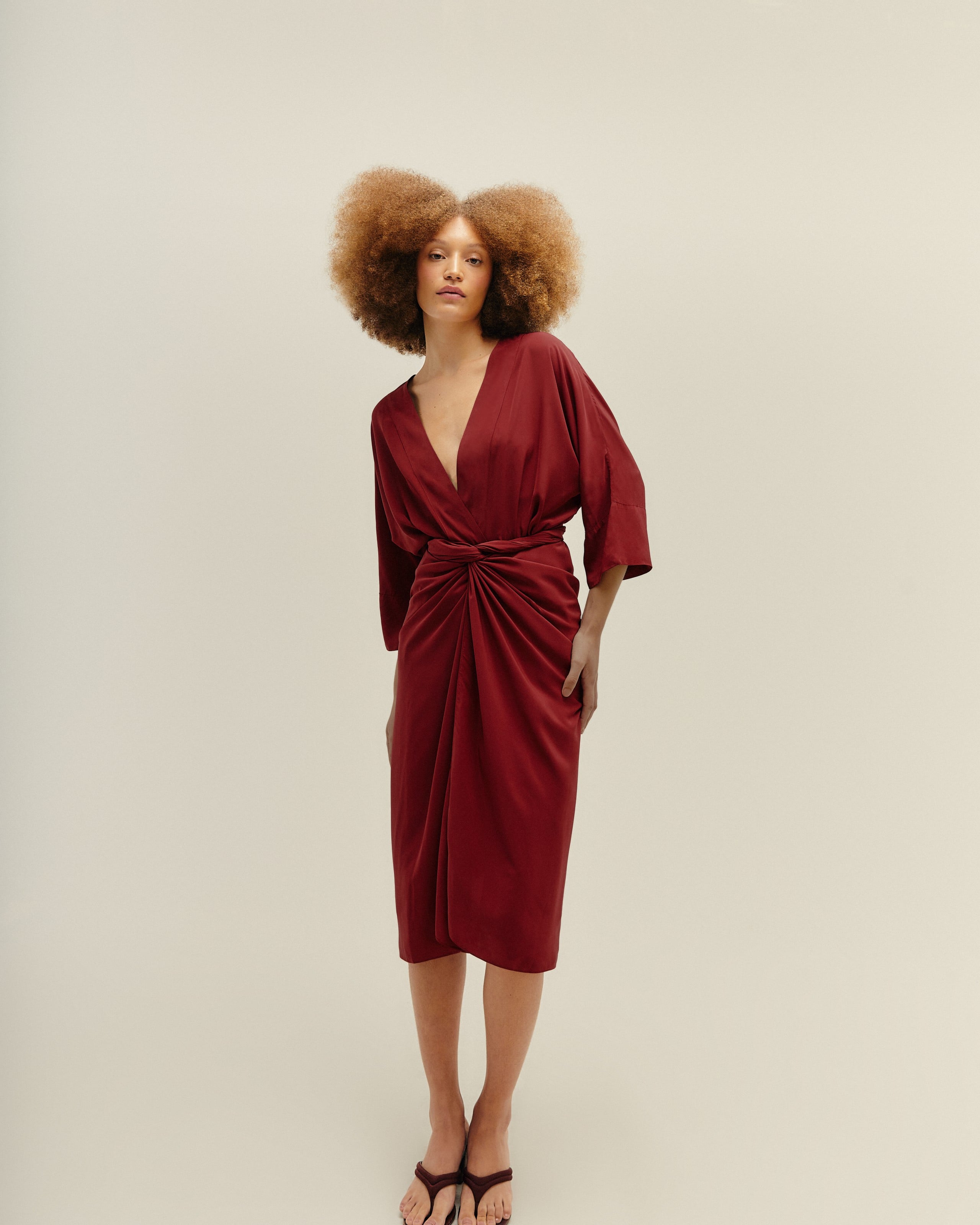 Túnica Amarração Viscose Acetinada Vinho Marsala