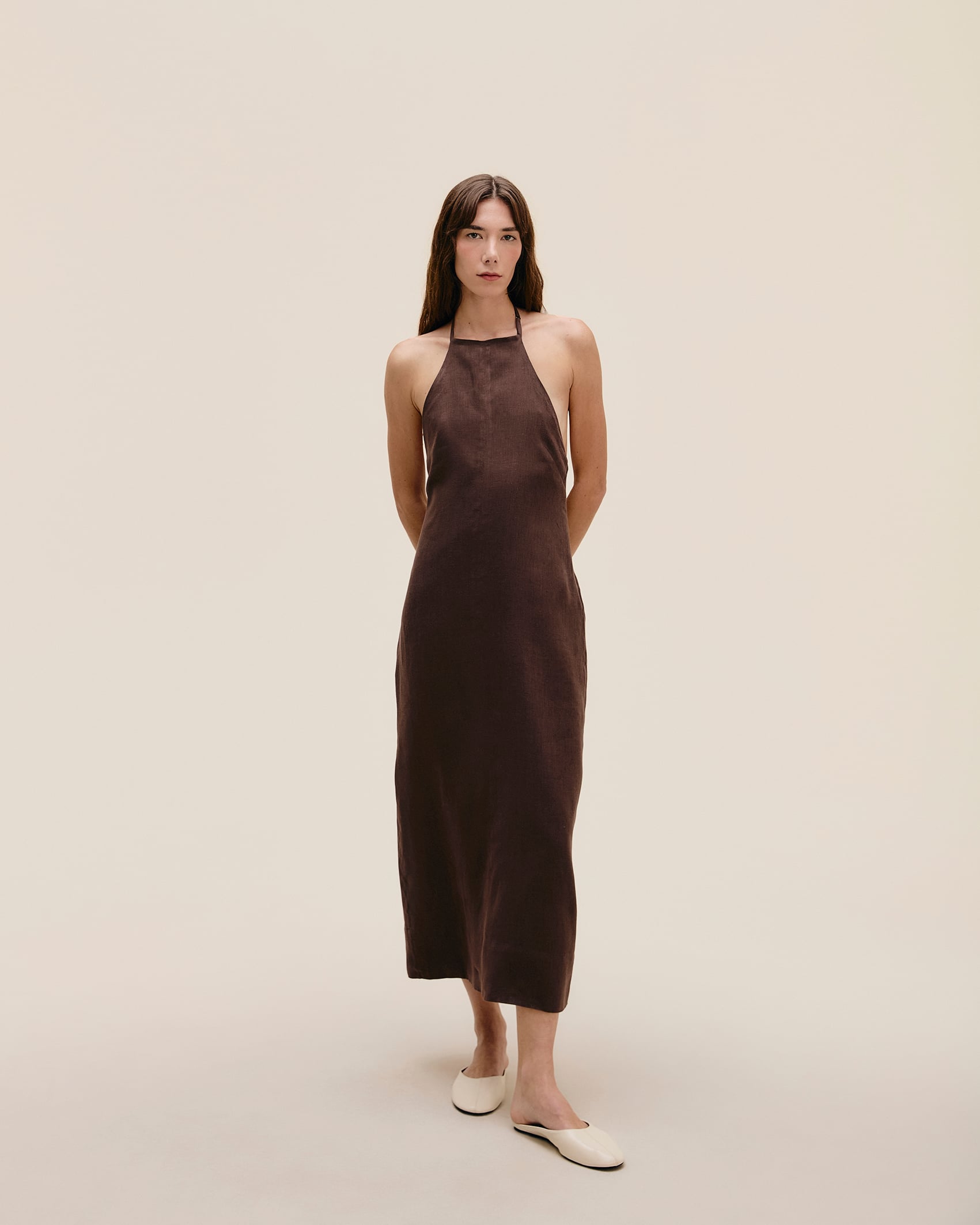 Vestido Antonia Linho Marrom Brauna