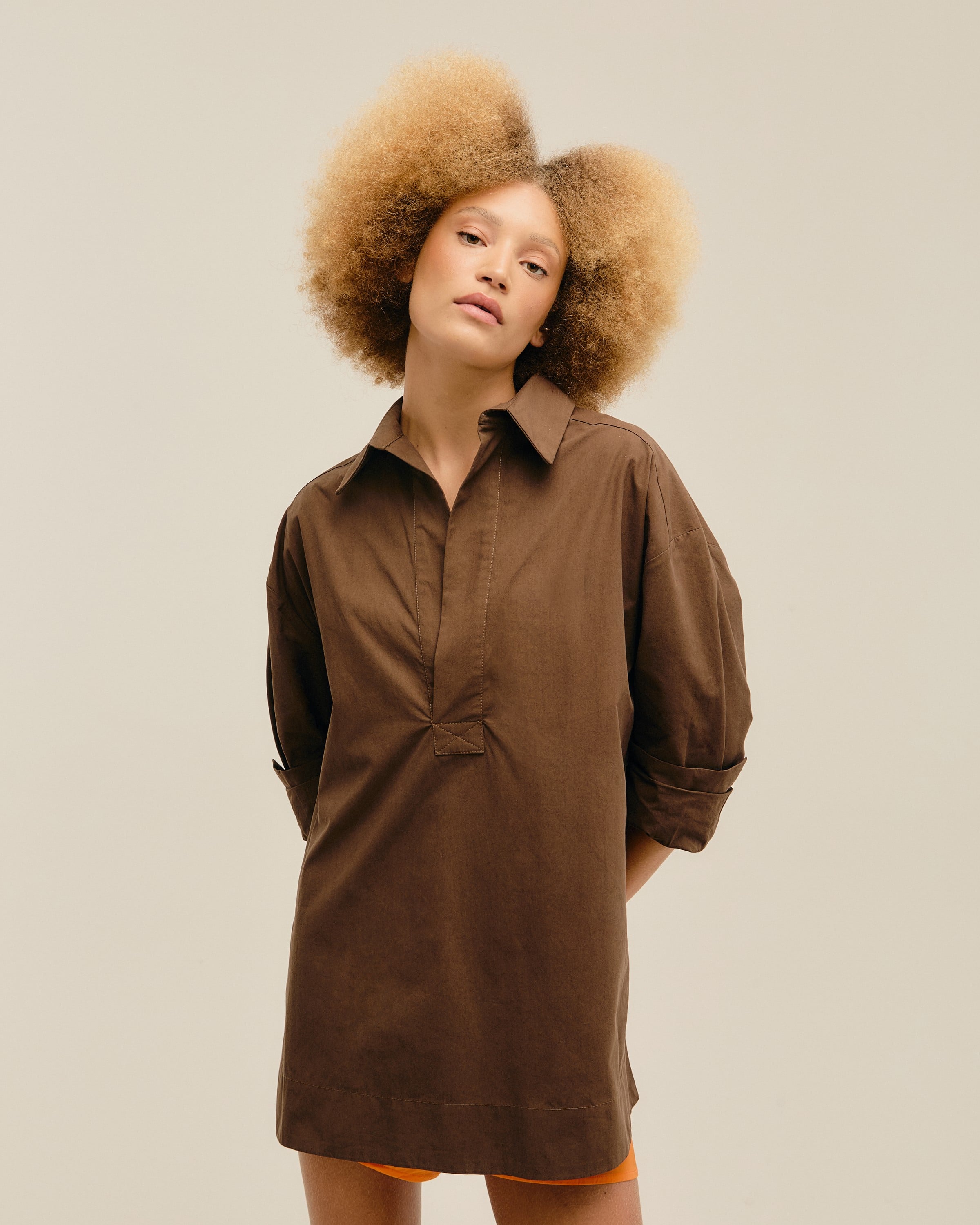 Vestido Camisa Polo Marrom Brauna