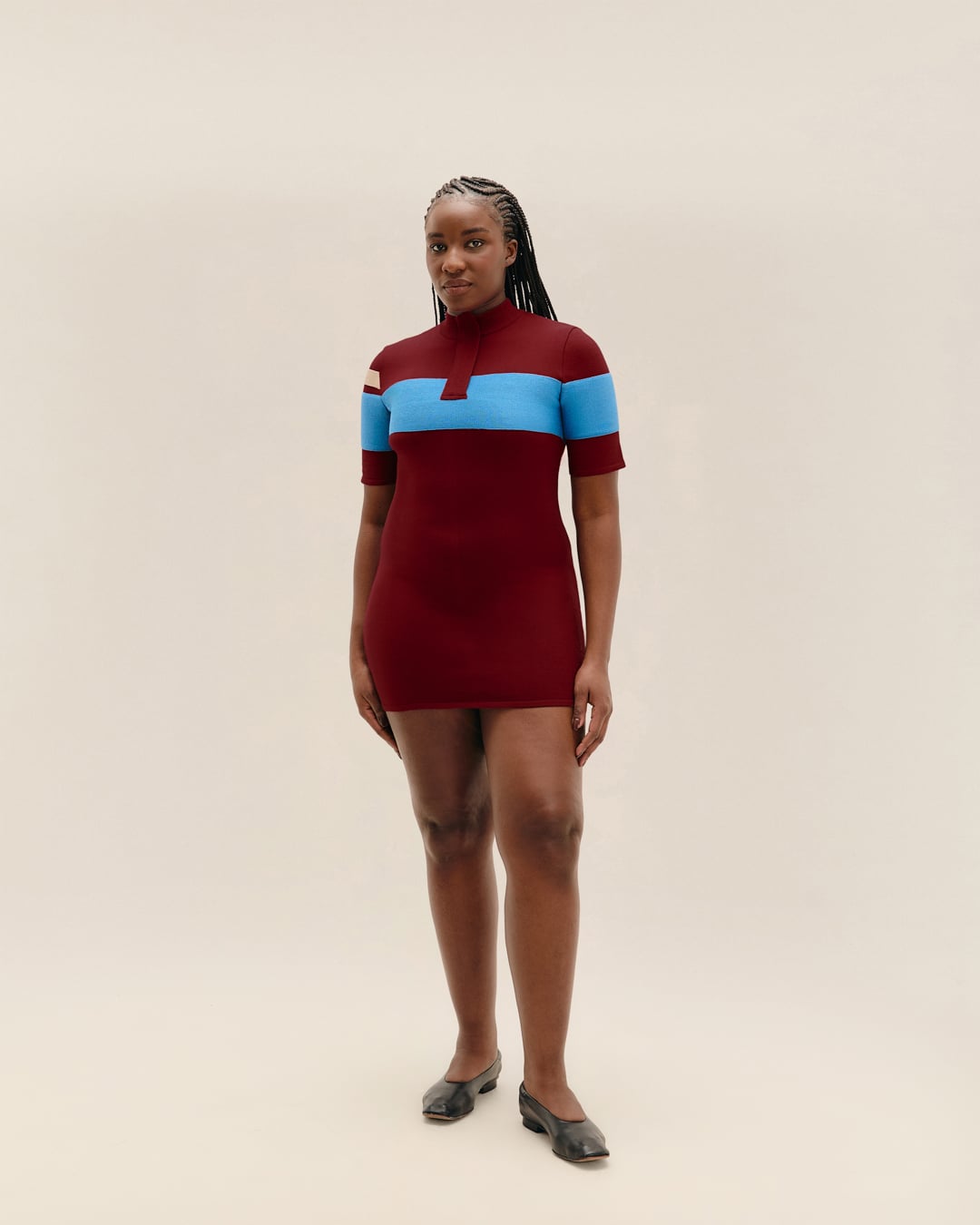 Vestido Carol Tricot Vinho e Azul