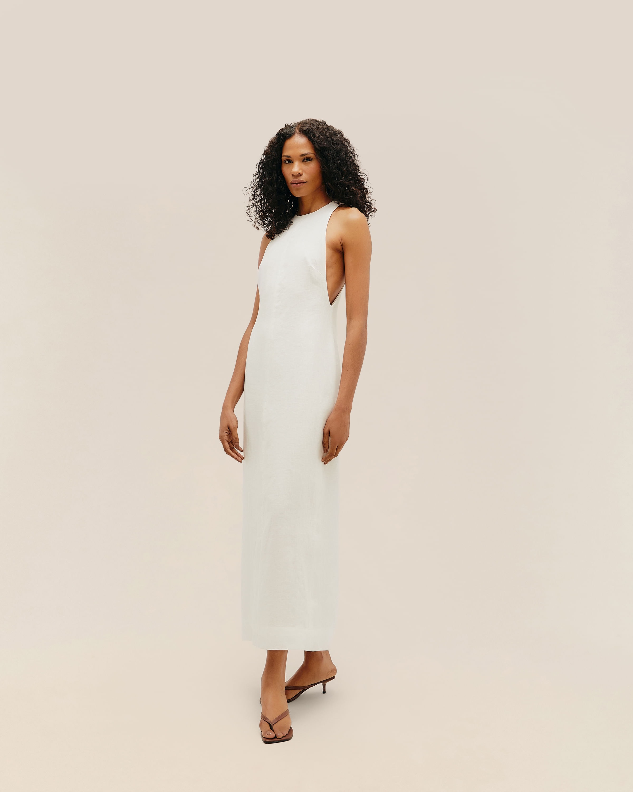 Vestido Cavado  Linho Off-White