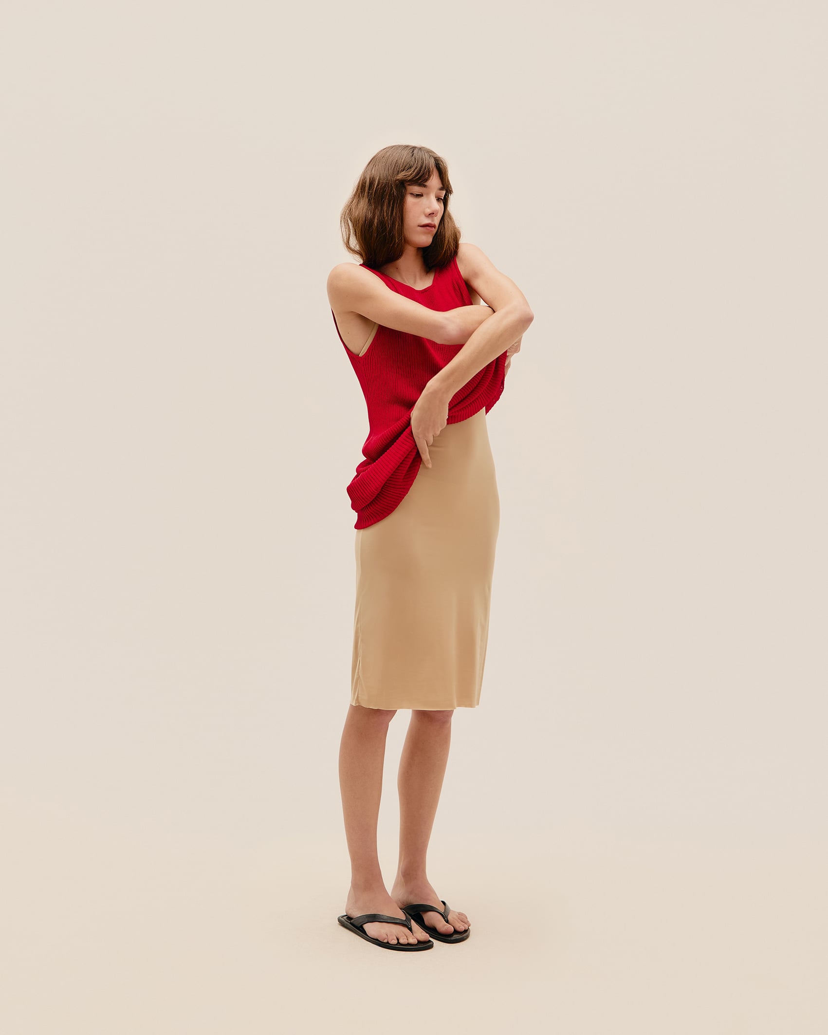 Vestido Combinação Mid Bege